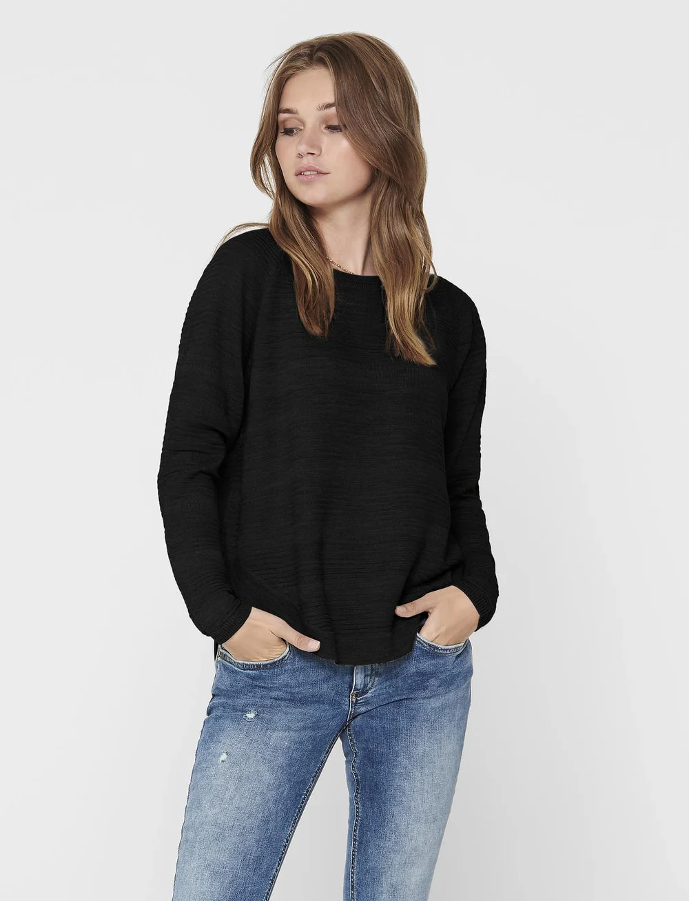 ONLY - ONLCAVIAR L/S PULLOVER KNT - striktrøjer - black - 0