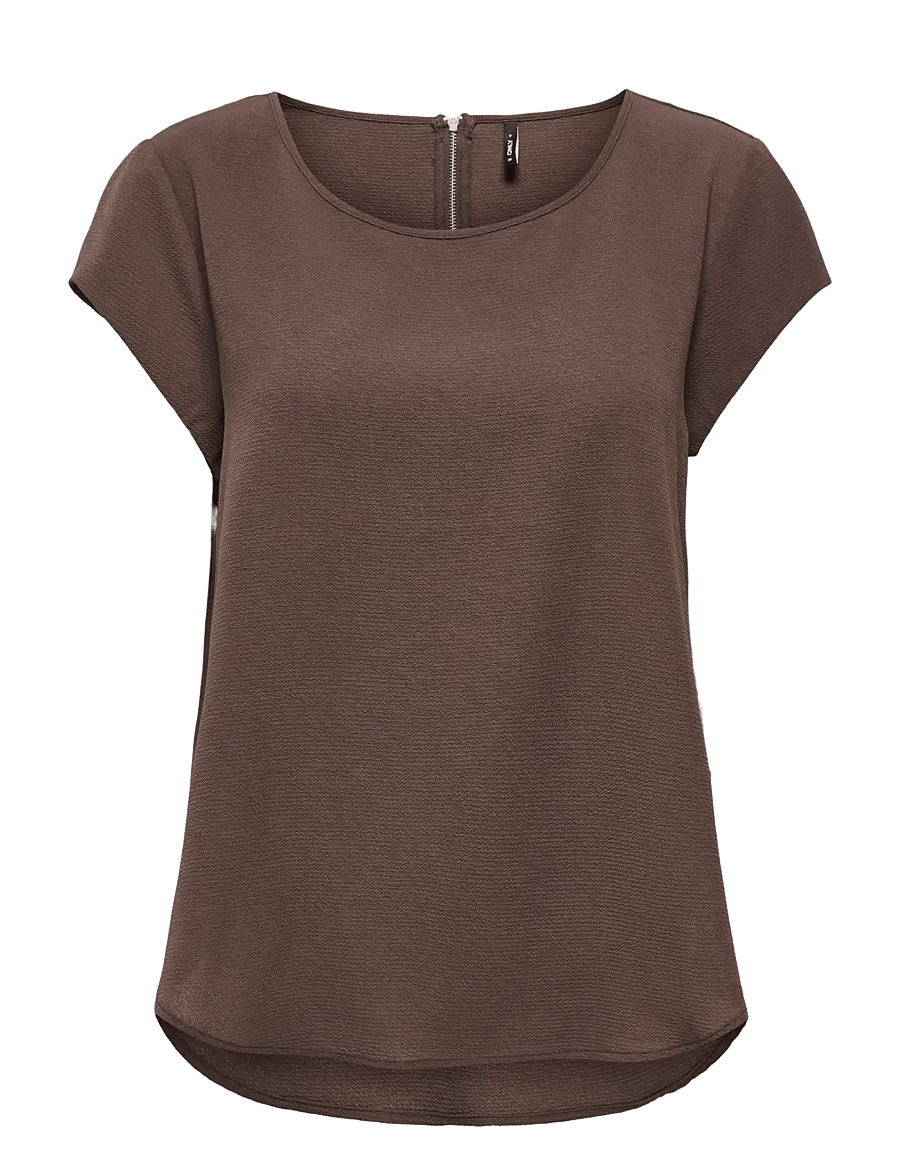 ONLY - ONLVIC S/S SOLID TOP NOOS WVN - kurzärmelige blusen - chocolate martini - 1