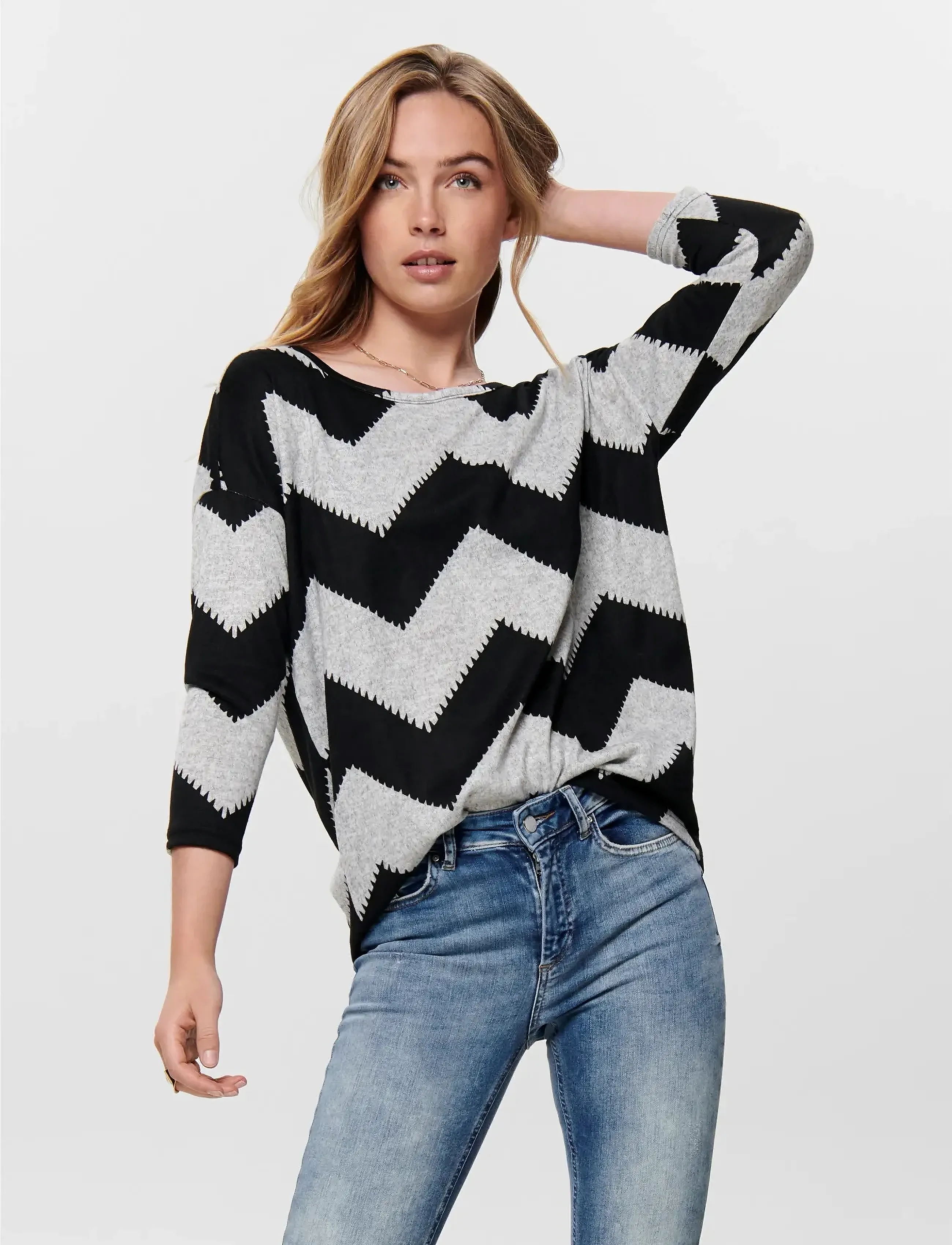 ONLY Onlelcos 4/5 Aop Top Jrs Noos, M, T-shirts & Oberteile, Grau - Long-sleeved, Frauen