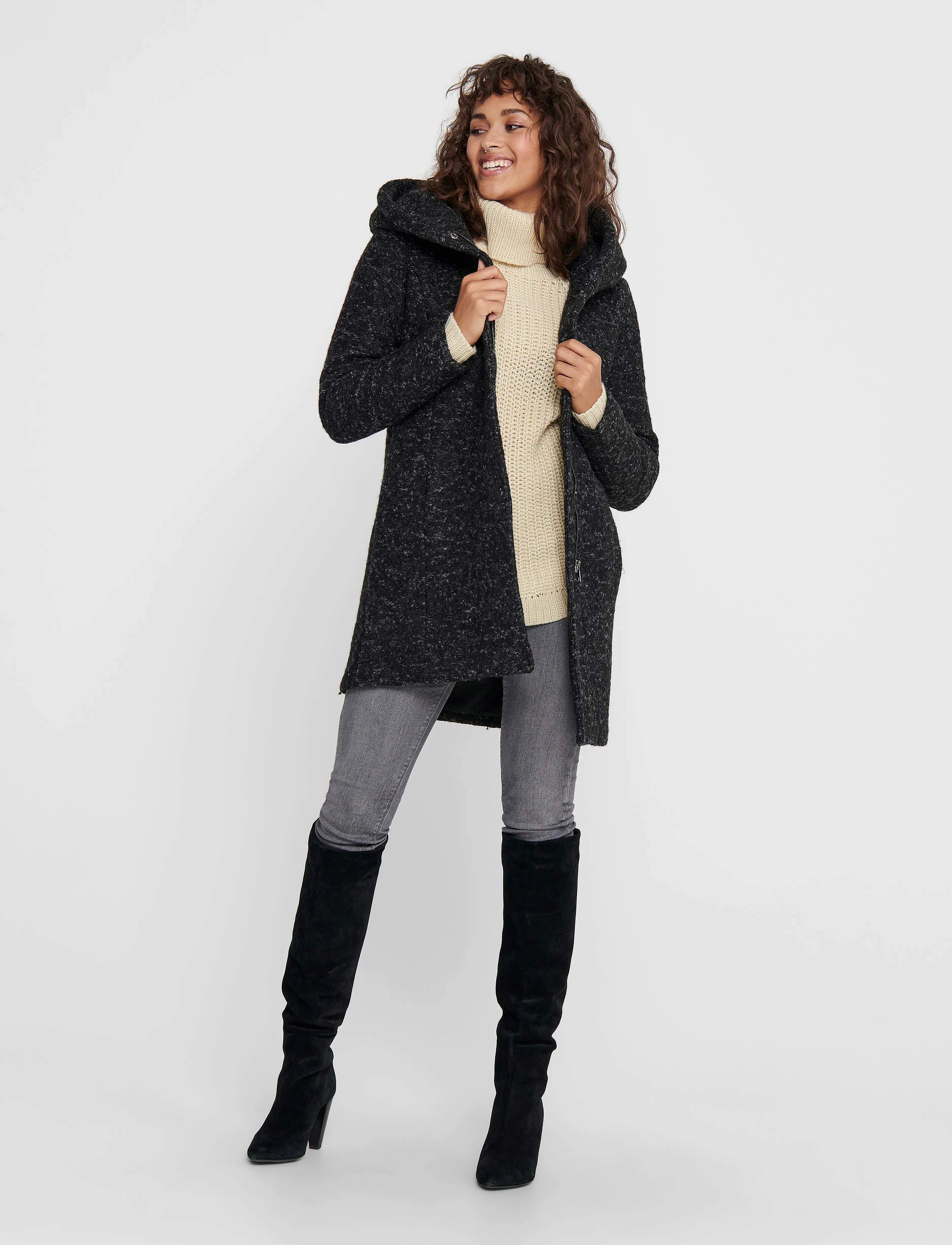 ONLY - ONLSEDONA BOUCLE WOOL COAT OTW - black - 5