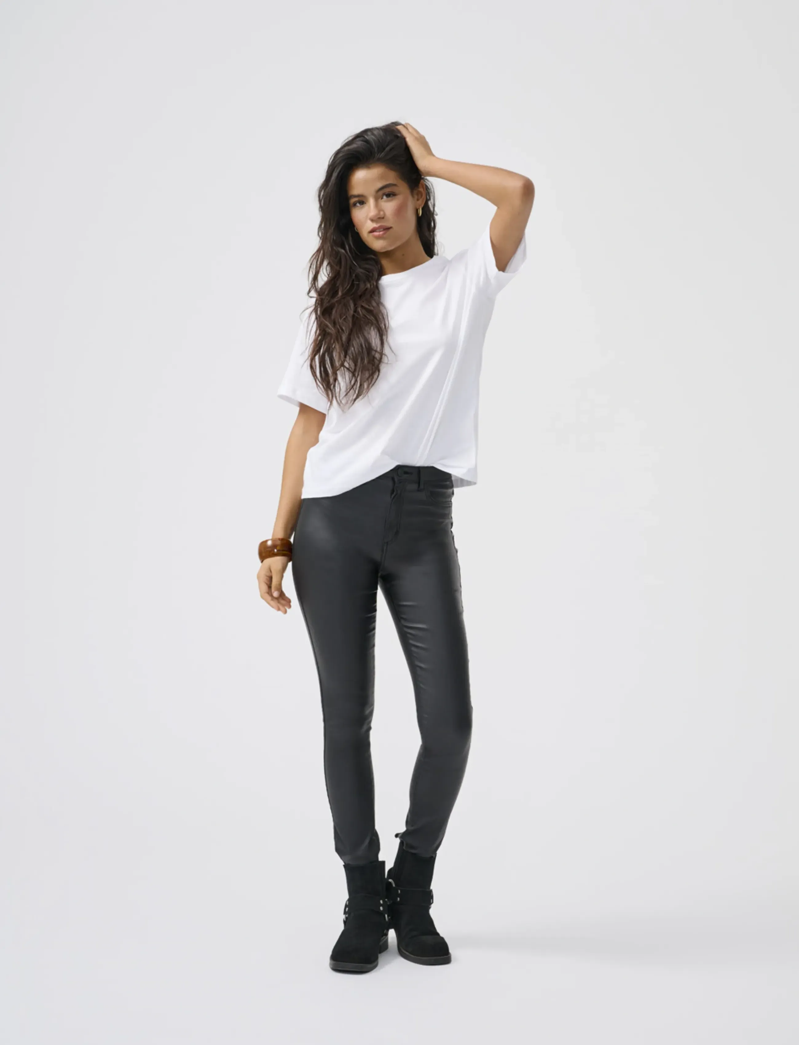ONLY Onlroyal Life Hw Sk Rock Coated Pim Noos, Kvinder, Højtaljede Coatede Bukser, Sort, Str: S x 32
