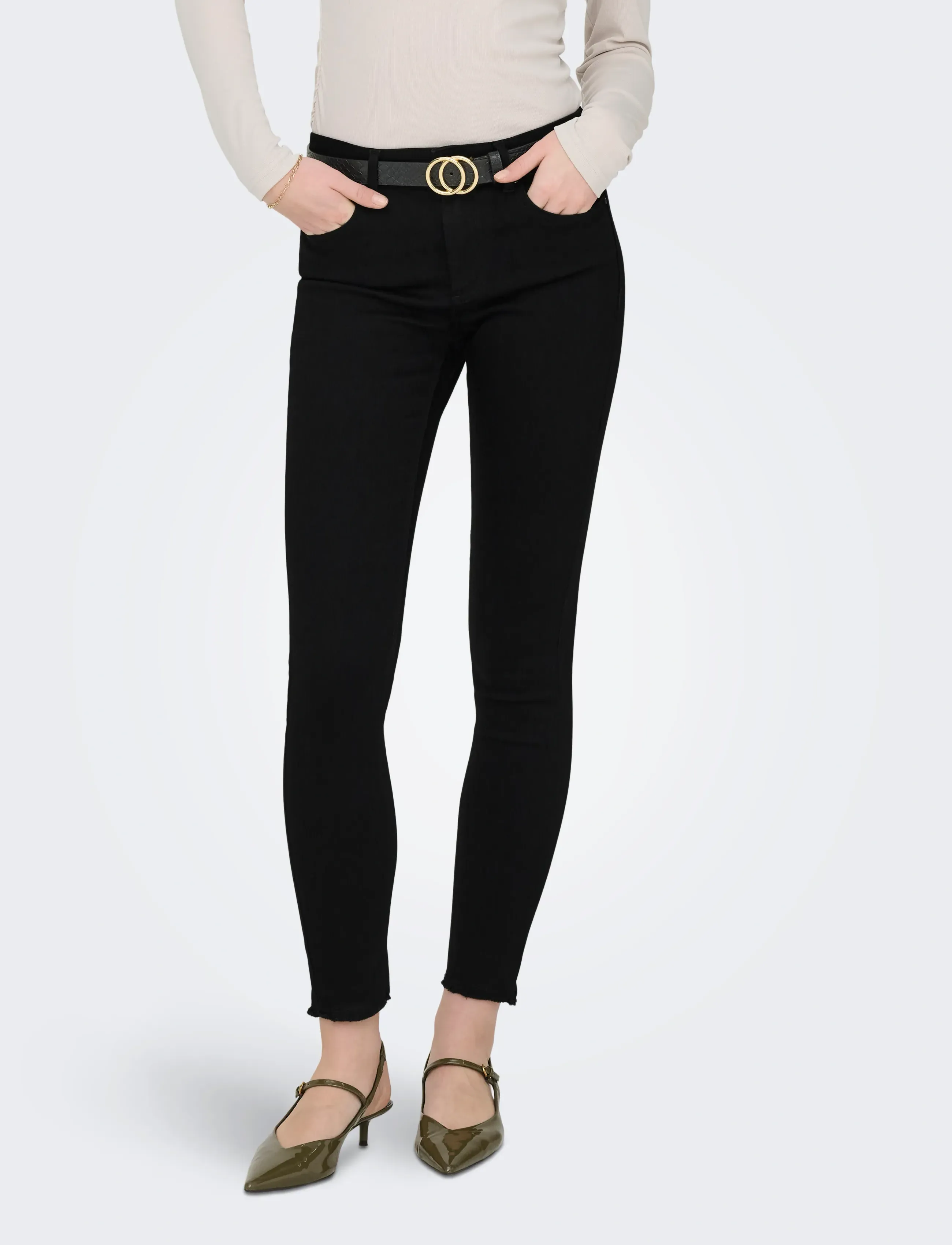 ONLY ONLBLUSH MID SK ANK RW DNM REA2343 NOOS - Jeans - BLACK DENIM / black