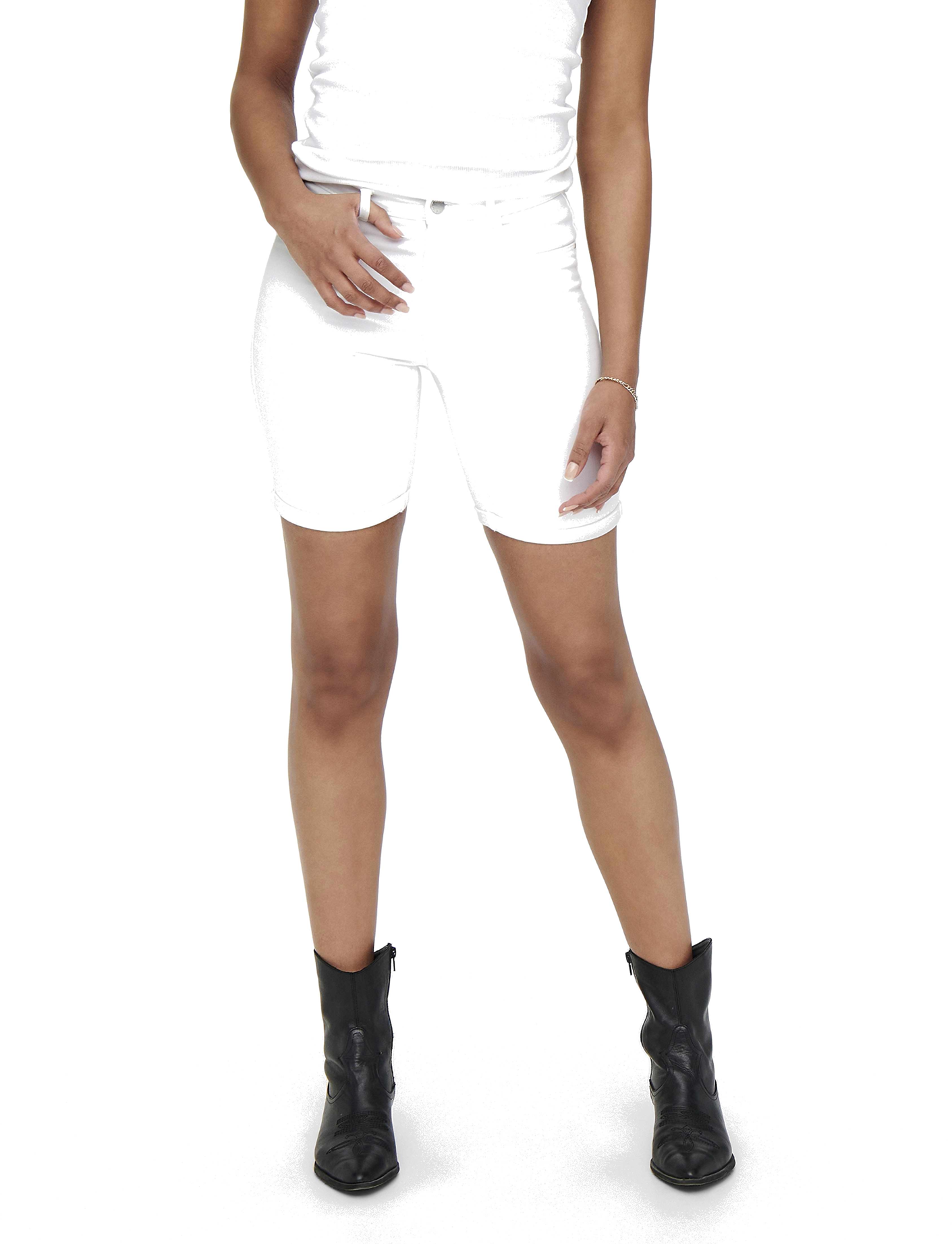 ONLY Onlrain Life Mid Long Dnm Shorts Noos, S, Shorts, Weiß - Denim Frauen