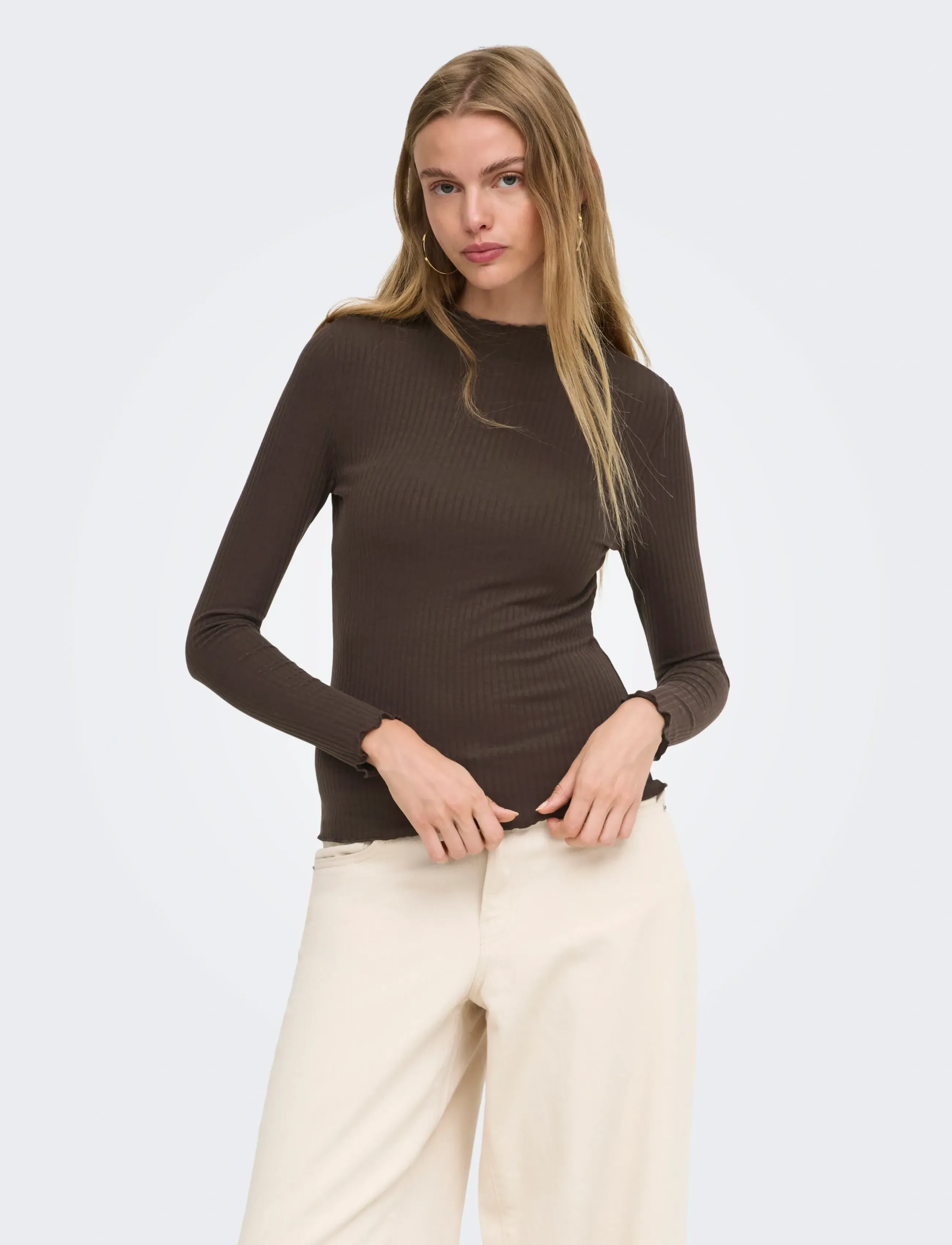 ONLY ONLEMMA L/S HIGH NECK TOP NOOS JRS - T-shirts & Toppe - BRACKEN / brown
