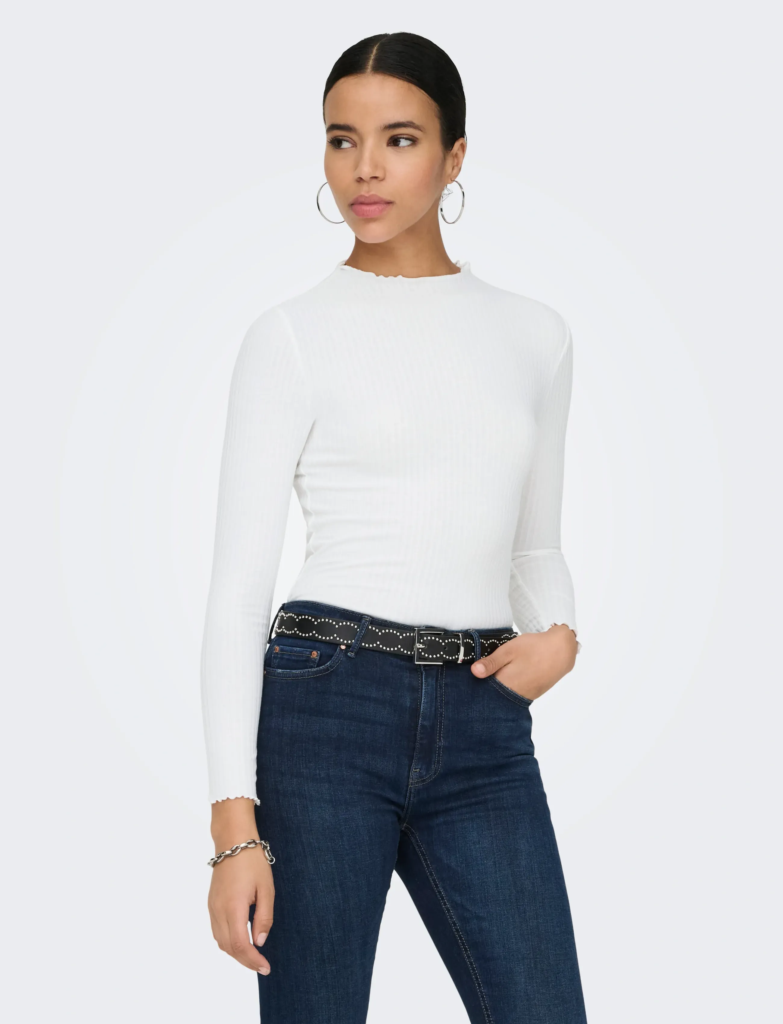 ONLY Onlemma L/S High Neck Top Noos Jrs, XS, T-shirts & Oberteile, Weiß - Long-sleeved, Frauen
