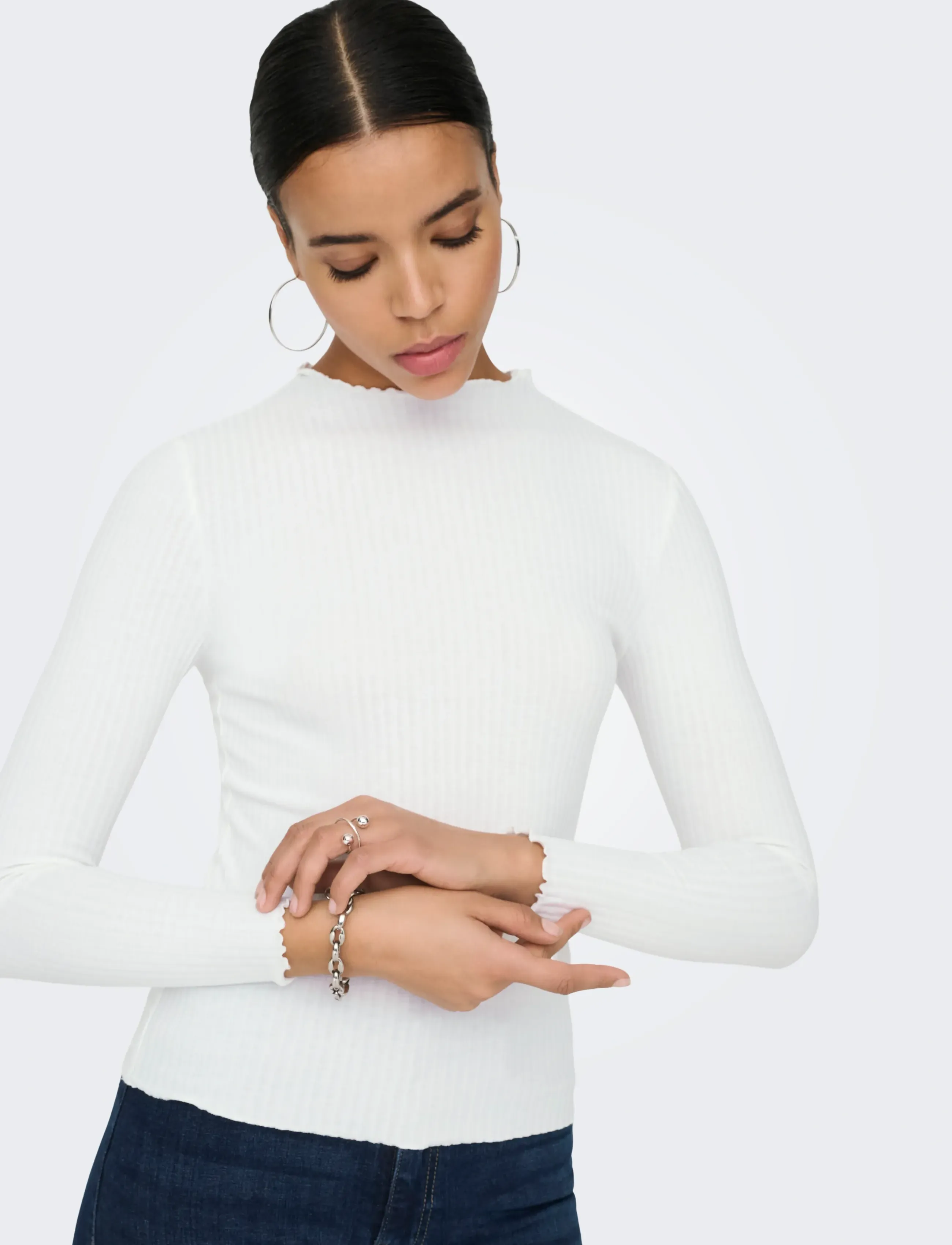 ONLY - ONLEMMA L/S HIGH NECK TOP NOOS JRS - langerma toppar - egret - 5
