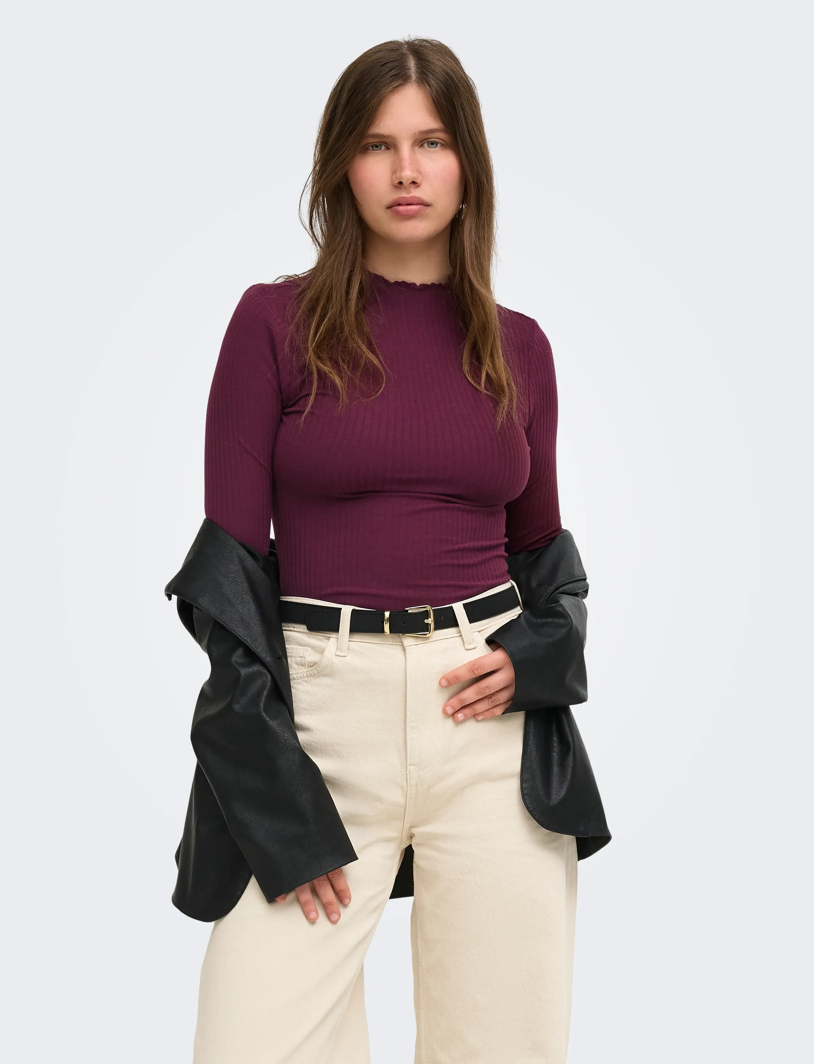 ONLY ONLEMMA L/S HIGH NECK TOP NOOS JRS - T-särgid ja topid - FIG / burgundy
