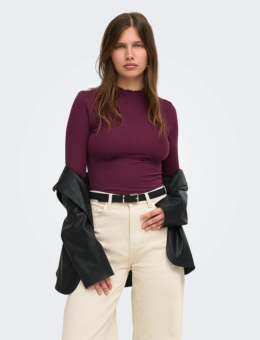 ONLY - ONLEMMA L/S HIGH NECK TOP NOOS JRS - långärmade toppar - fig - 0