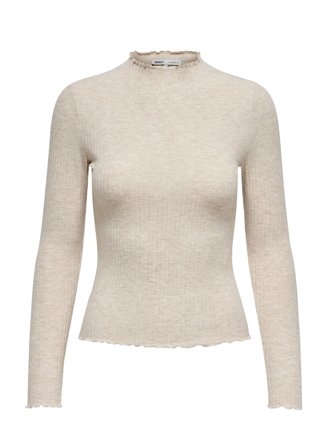 ONLY ONLEMMA L/S HIGH NECK TOP NOOS JRS - T-Shirts & Tops - PUMICE STONE / cream