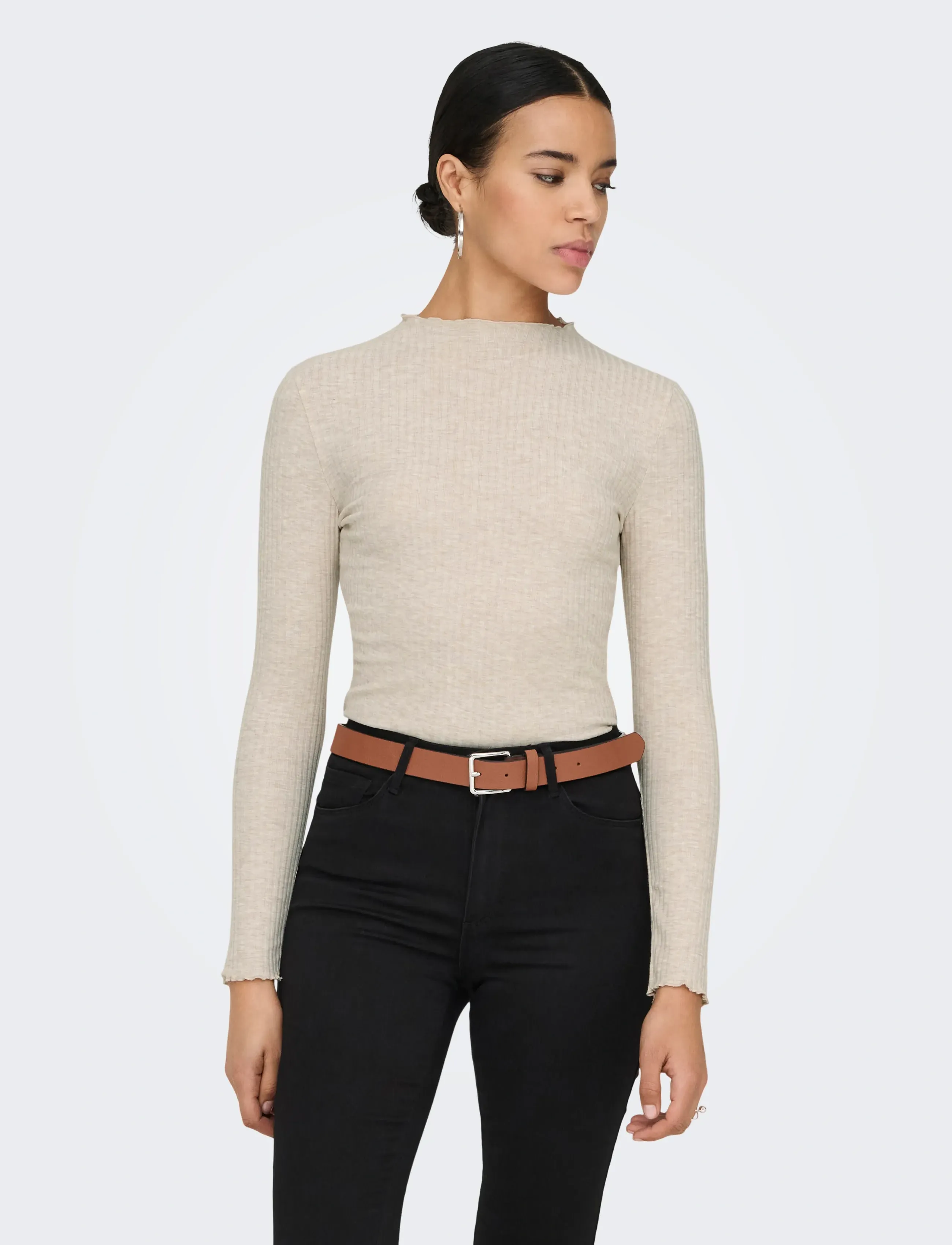 ONLY ONLEMMA L/S HIGH NECK TOP NOOS JRS - T-skjorter & Topper - PUMICE STONE / cream