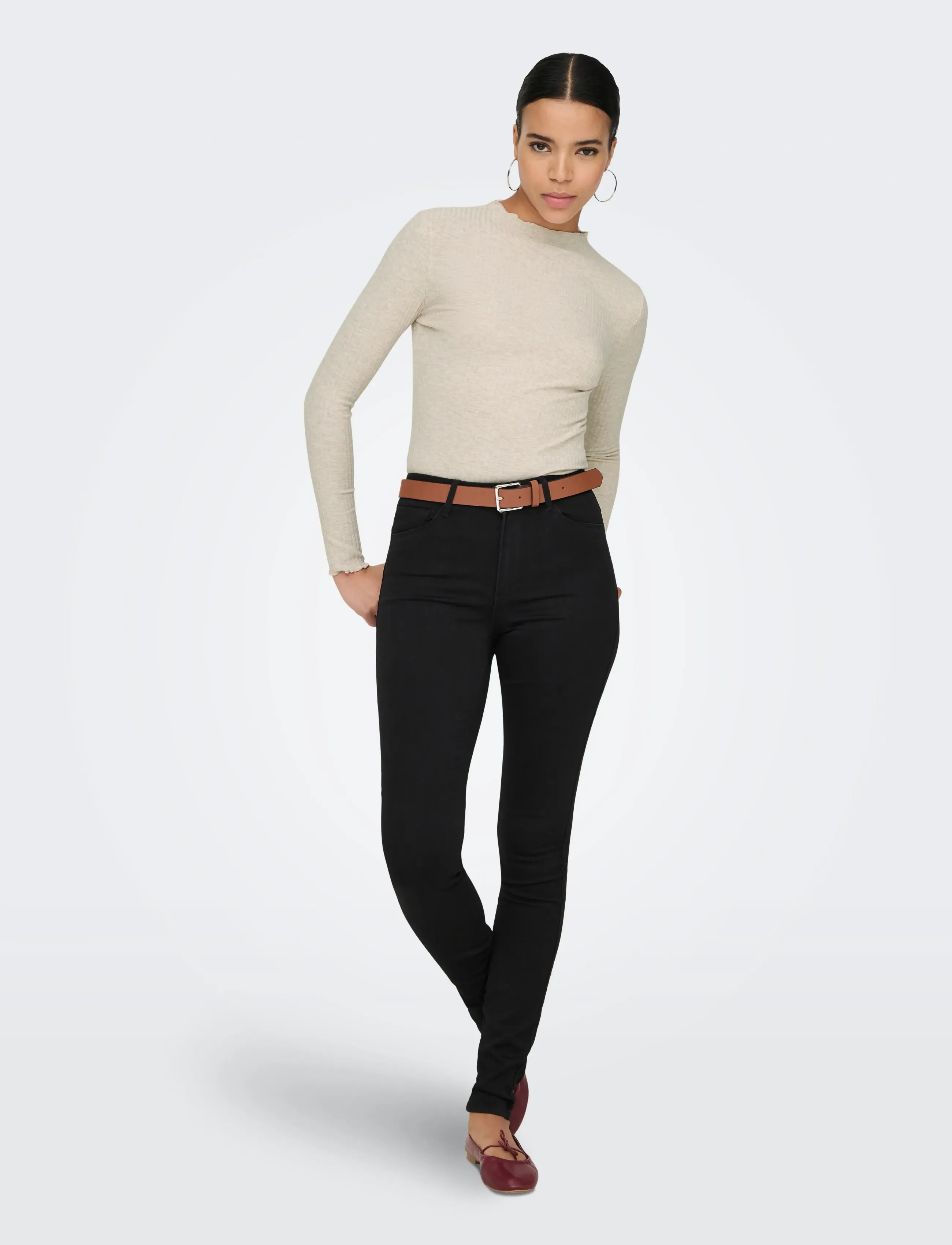 ONLY - ONLEMMA L/S HIGH NECK TOP NOOS JRS - långärmade toppar - pumice stone - 4