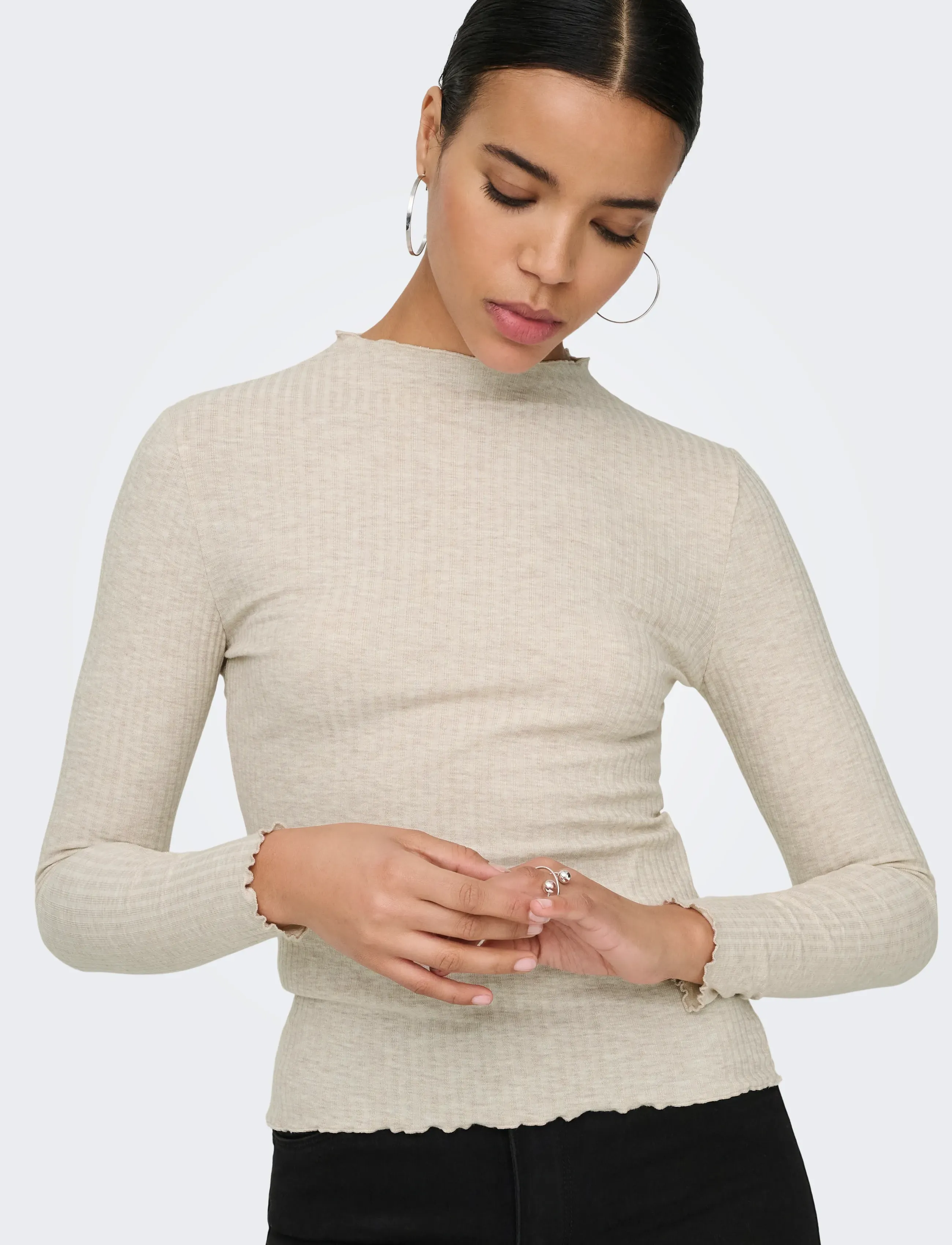 ONLY - ONLEMMA L/S HIGH NECK TOP NOOS JRS - långärmade toppar - pumice stone - 5