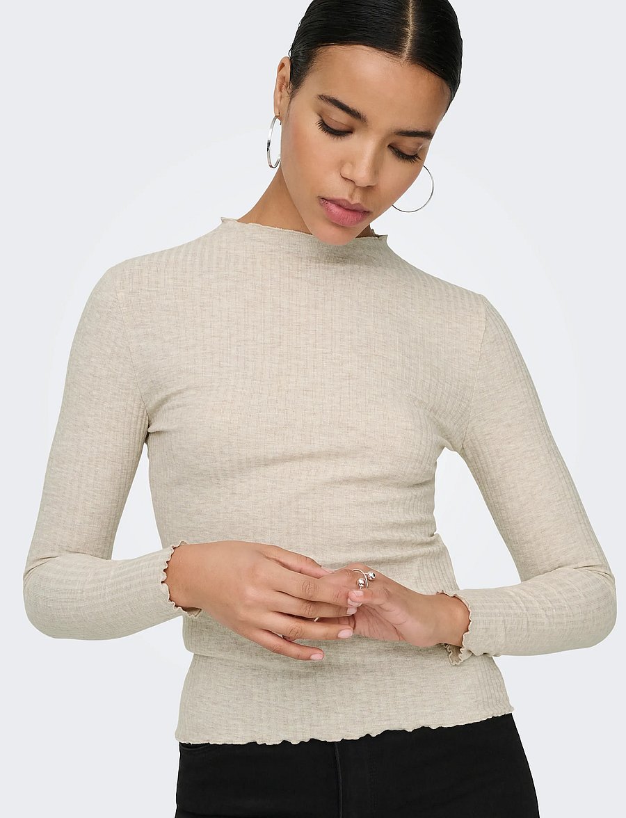 ONLY - ONLEMMA L/S HIGH NECK TOP NOOS JRS - långärmade toppar - pumice stone - 5
