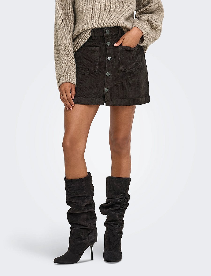 ONLY - ONLAMAZING GLOBAL HW CORD SKIRT PNT NOOS - korta kjolar - black coffee - 0