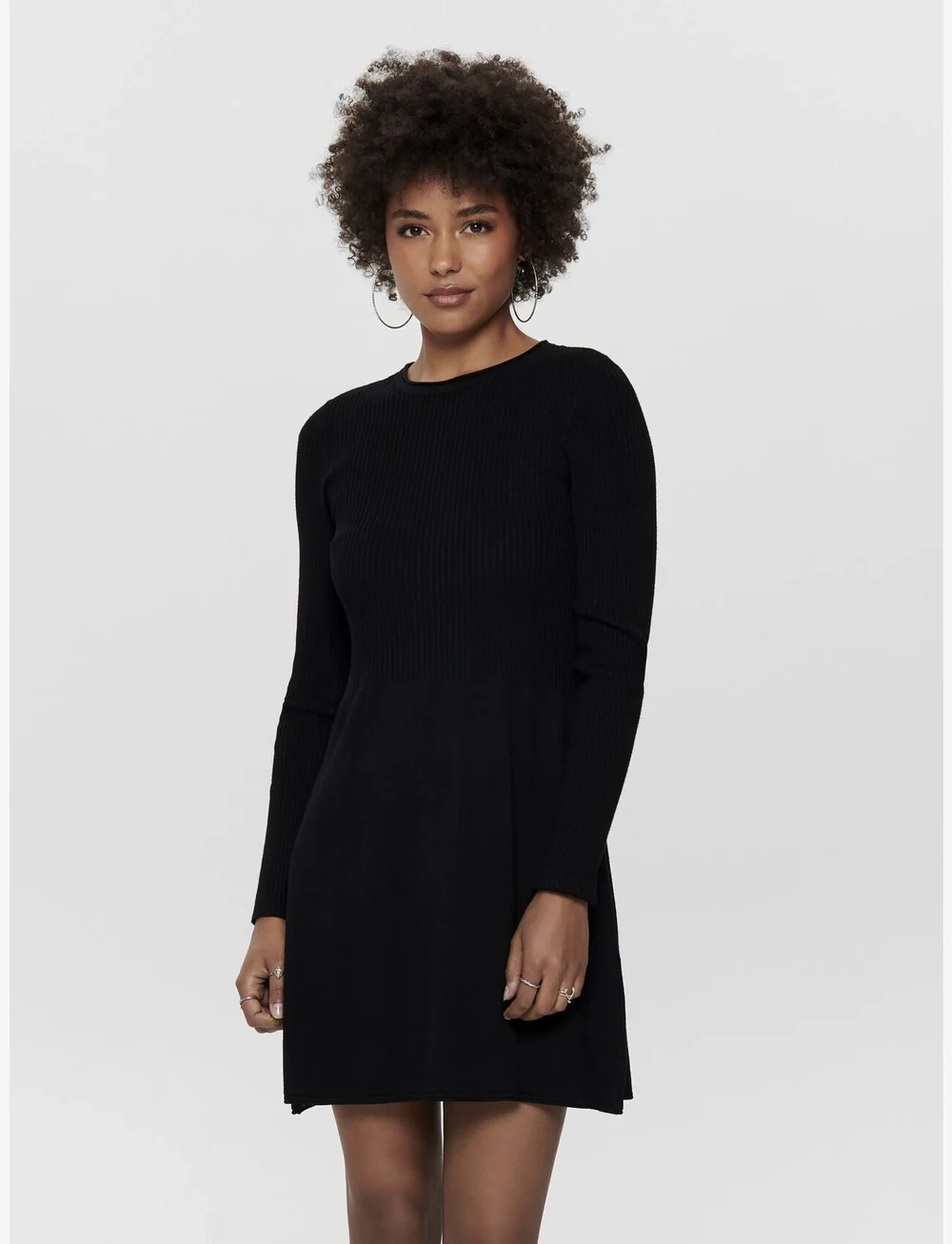 ONLY - ONLALMA L/S O-NECK DRESS KNT NOOS - stickade klänningar - black - 0