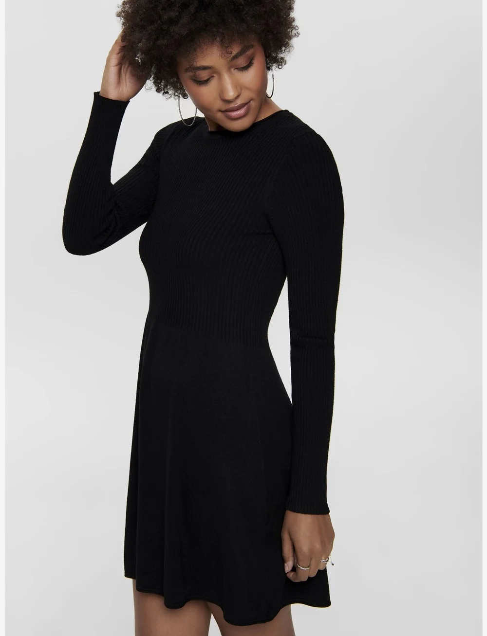 ONLY - ONLALMA L/S O-NECK DRESS KNT NOOS - stickade klänningar - black - 5