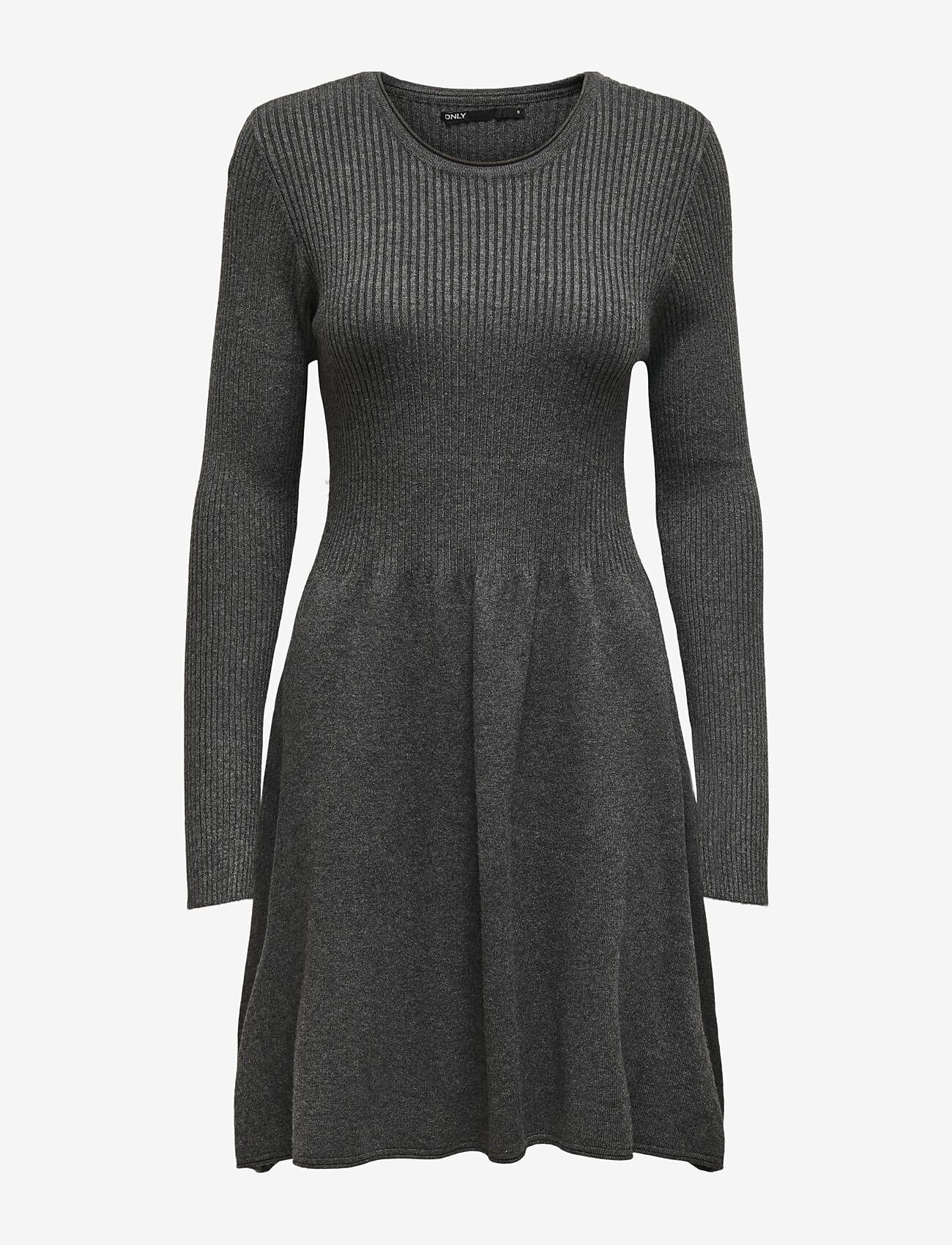 ONLY - ONLALMA L/S O-NECK DRESS KNT NOOS - stickade klänningar - dark grey melange - 1