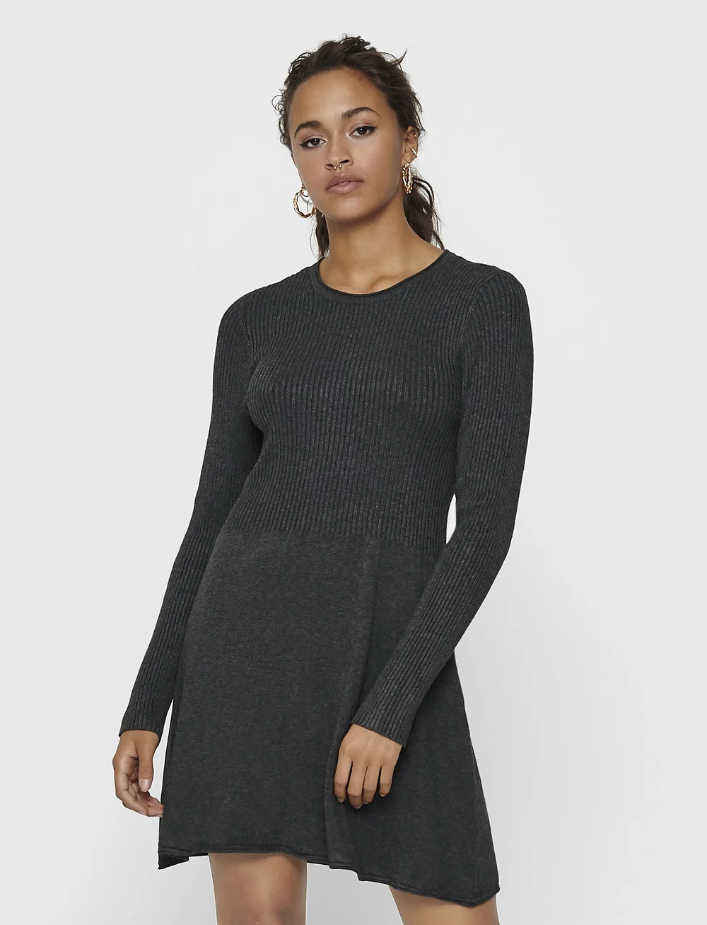 ONLY - ONLALMA L/S O-NECK DRESS KNT NOOS - knitted dresses - dark grey melange - 0