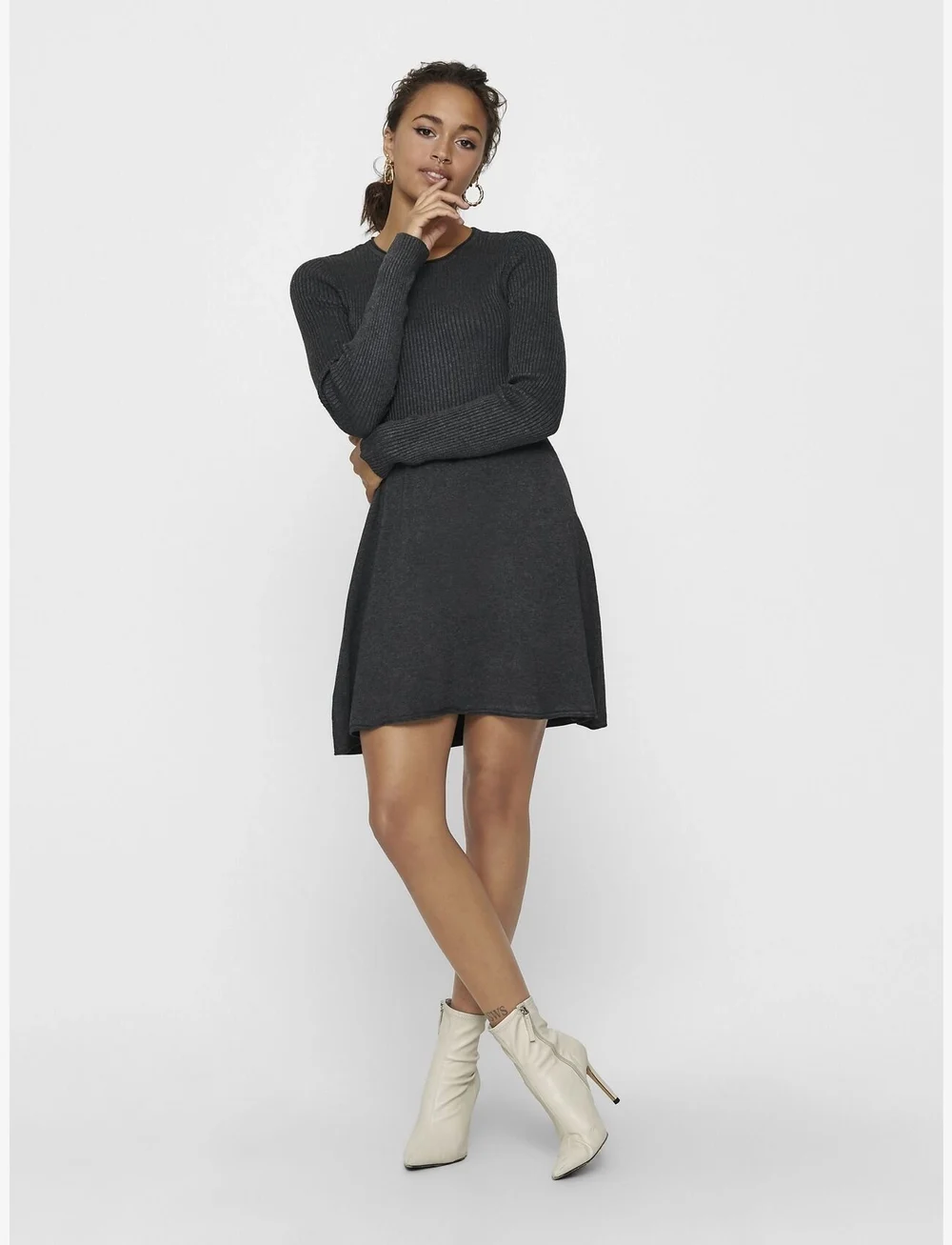 ONLY - ONLALMA L/S O-NECK DRESS KNT NOOS - knitted dresses - dark grey melange - 4