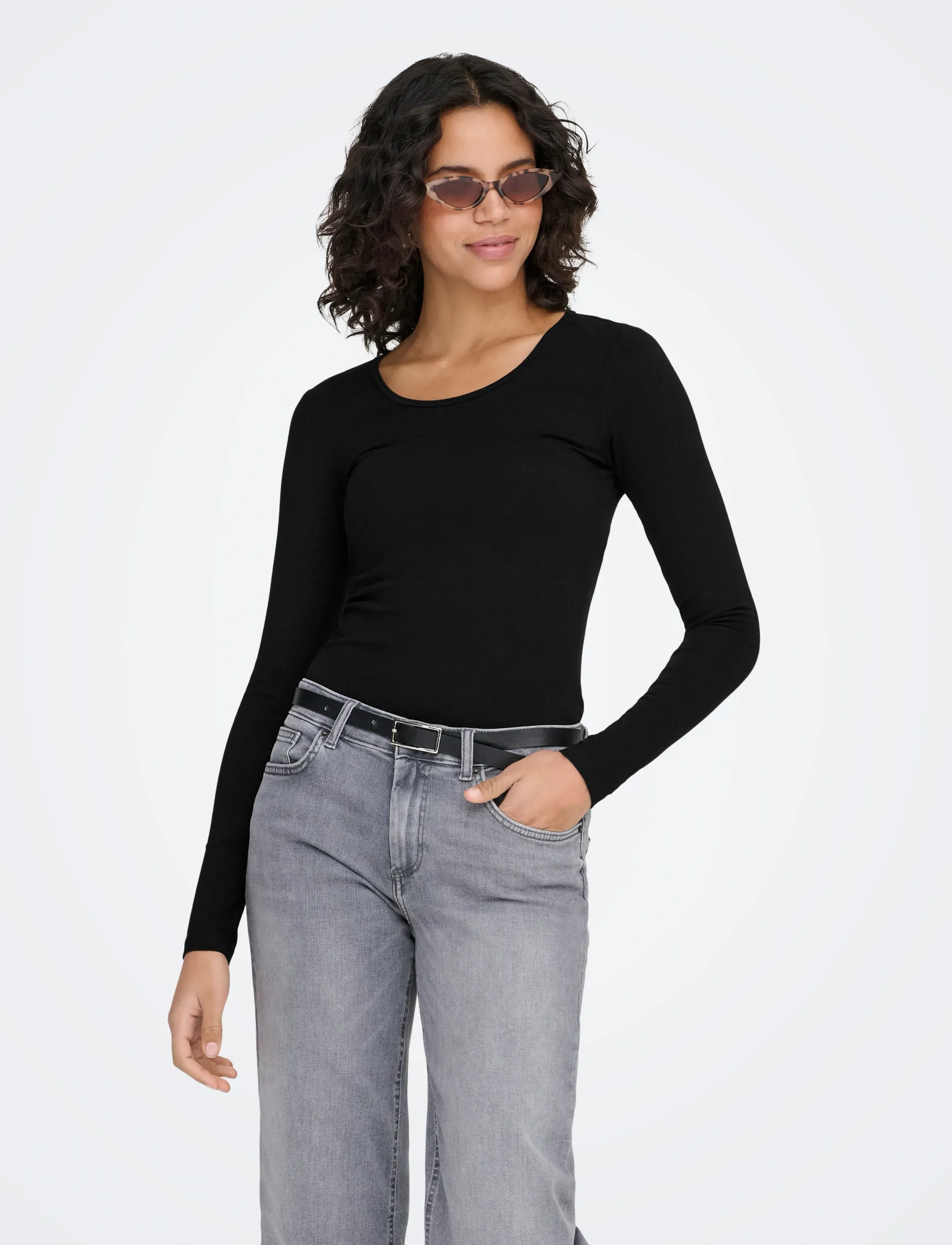 ONLY ONLLIVE LOVE L/S ONECK TOP NOOS JRS - T-shirts & Toppar - BLACK / black
