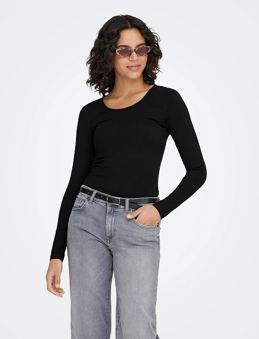 ONLY - ONLLIVE LOVE L/S ONECK TOP NOOS JRS - langärmlige tops - black - 0