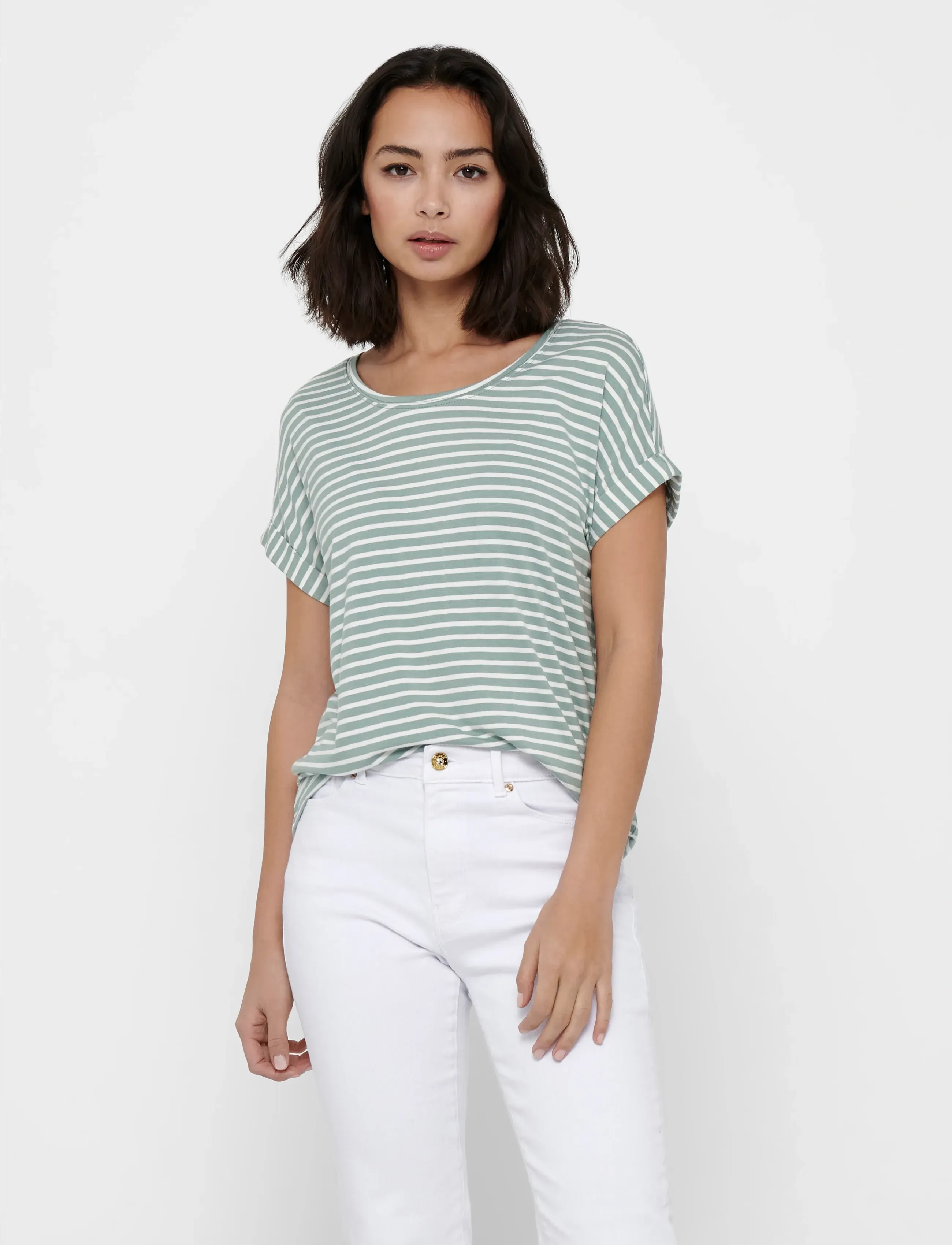 ONLY ONLMOSTER STRIPE S/S O-NECK TOP JRS NOOS - T-shirts - JADEITE / green
