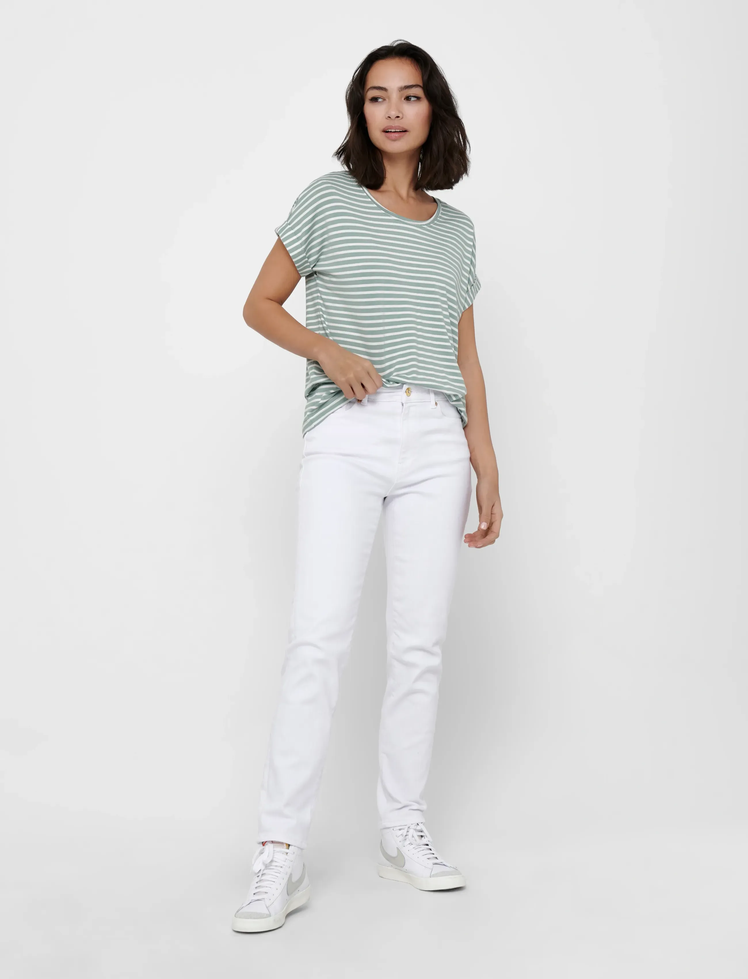 ONLY - ONLMOSTER STRIPE S/S O-NECK TOP JRS NOOS - t-särgid - jadeite - 4