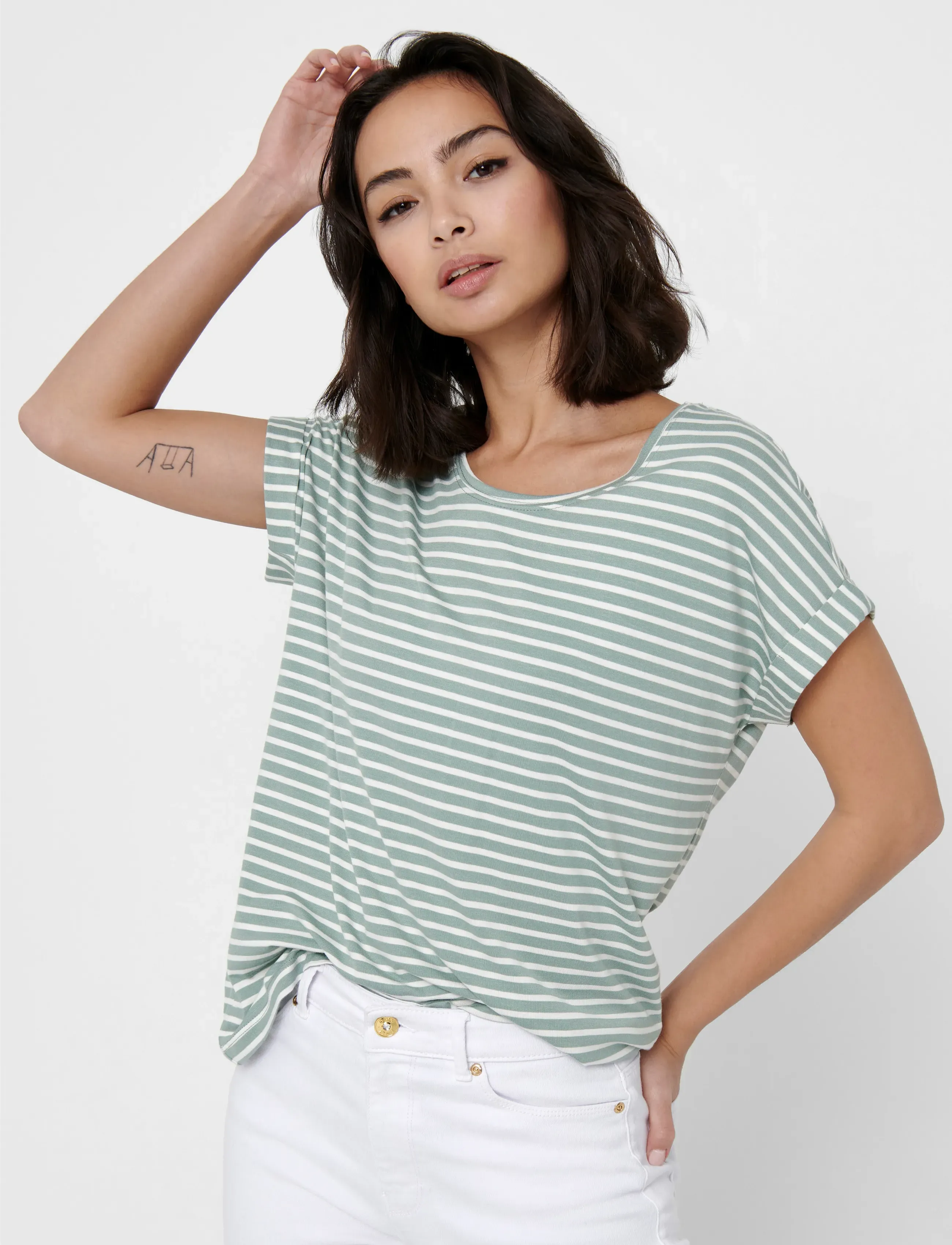 ONLY - ONLMOSTER STRIPE S/S O-NECK TOP JRS NOOS - t-särgid - jadeite - 5