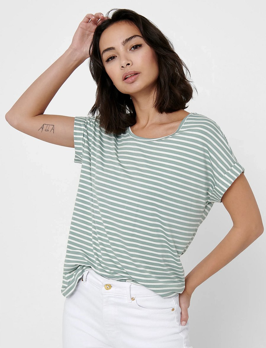 ONLY - ONLMOSTER STRIPE S/S O-NECK TOP JRS NOOS - t-shirts - jadeite - 5