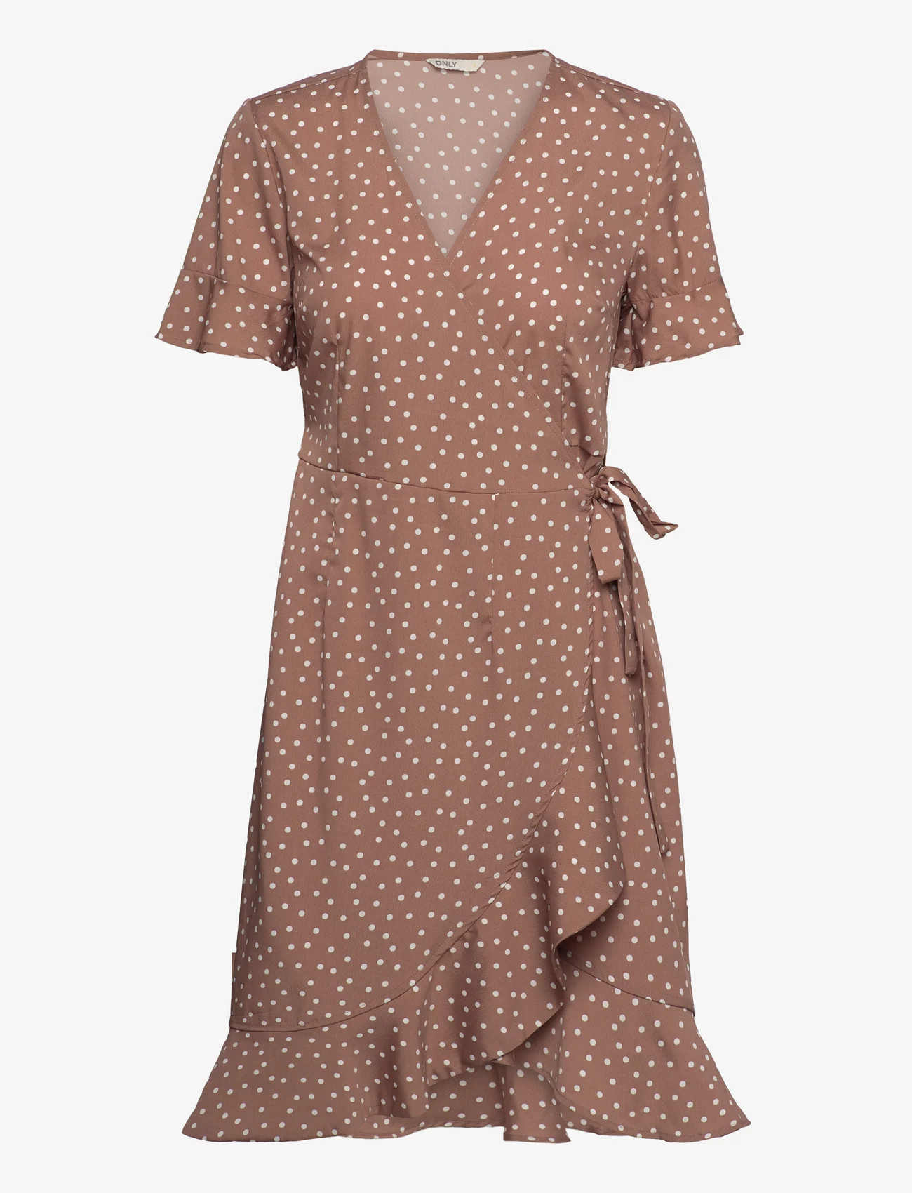 ONLY - ONLOLIVIA S/S WRAP DRESS WVN NOOS - krótkie sukienki - brownie - 0