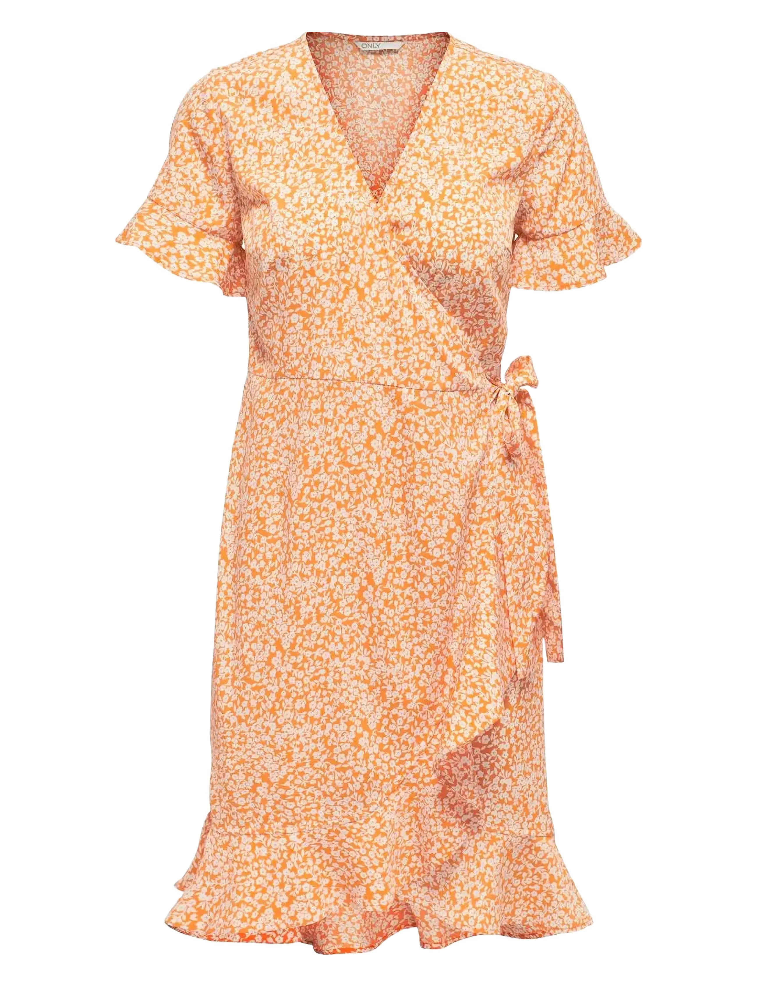 ONLY ONLOLIVIA S/S WRAP DRESS WVN NOOS - Kleding - FLAME ORANGE / orange
