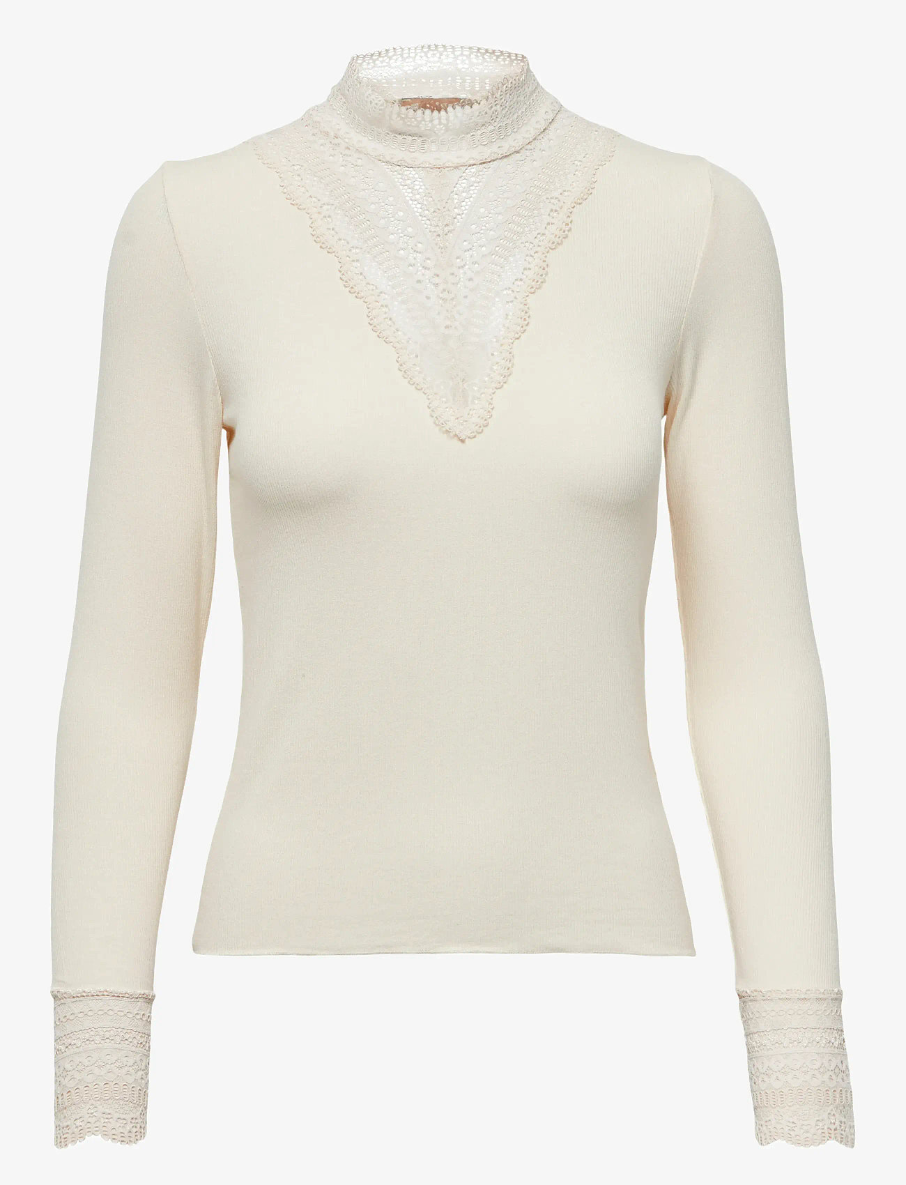 ONLY - ONLTILDE L/S HIGH NECK LACE TOP JRS NOOS - långärmade toppar - birch - 1