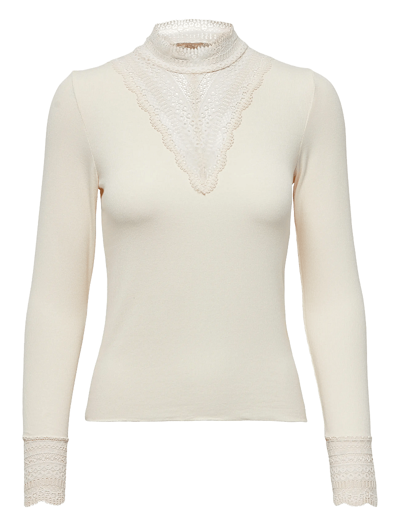 ONLY - ONLTILDE L/S HIGH NECK LACE TOP JRS NOOS - långärmade toppar - birch - 1