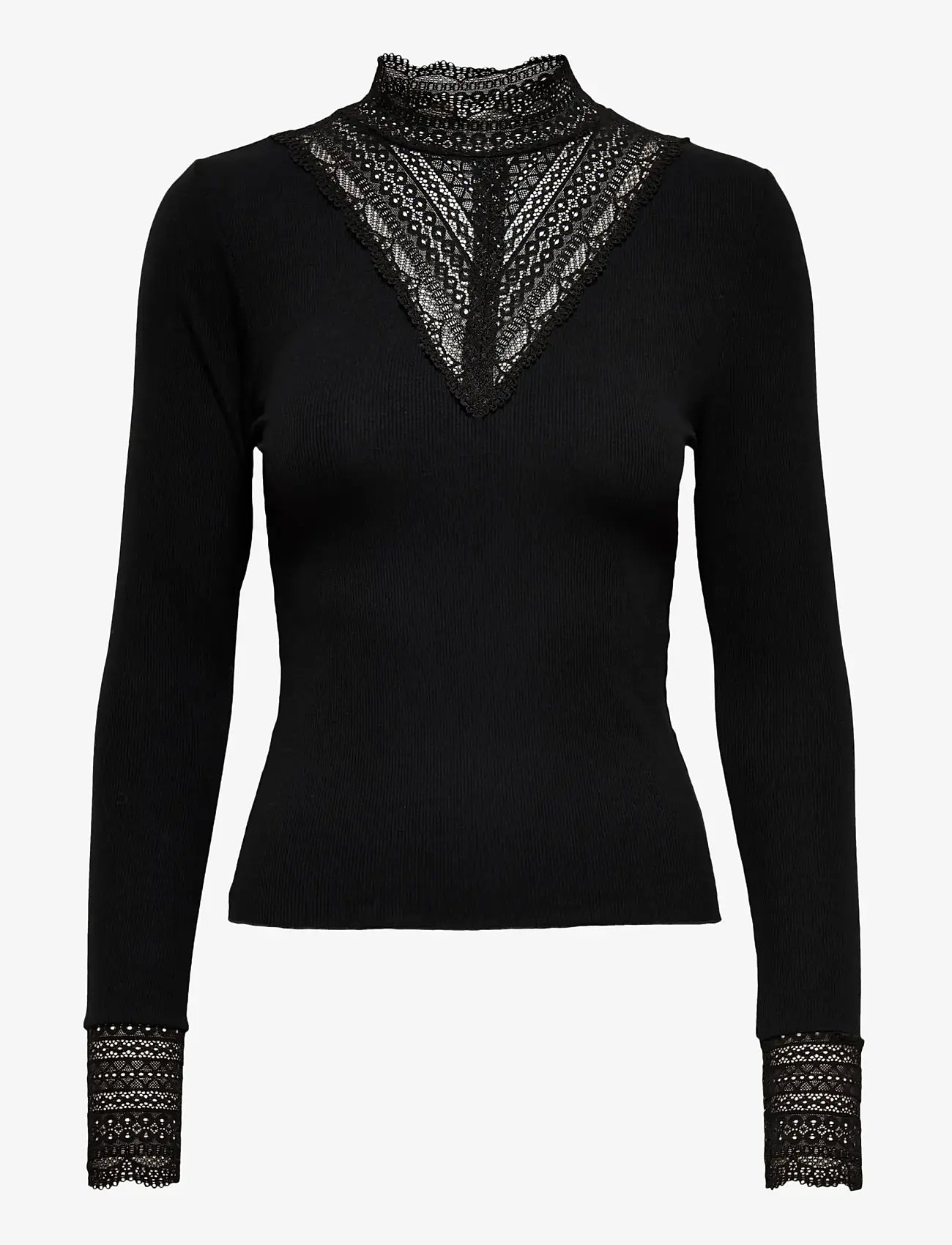 ONLY - ONLTILDE L/S HIGH NECK LACE TOP JRS NOOS - palaidinukės ilgomis rankovėmis - black - 1