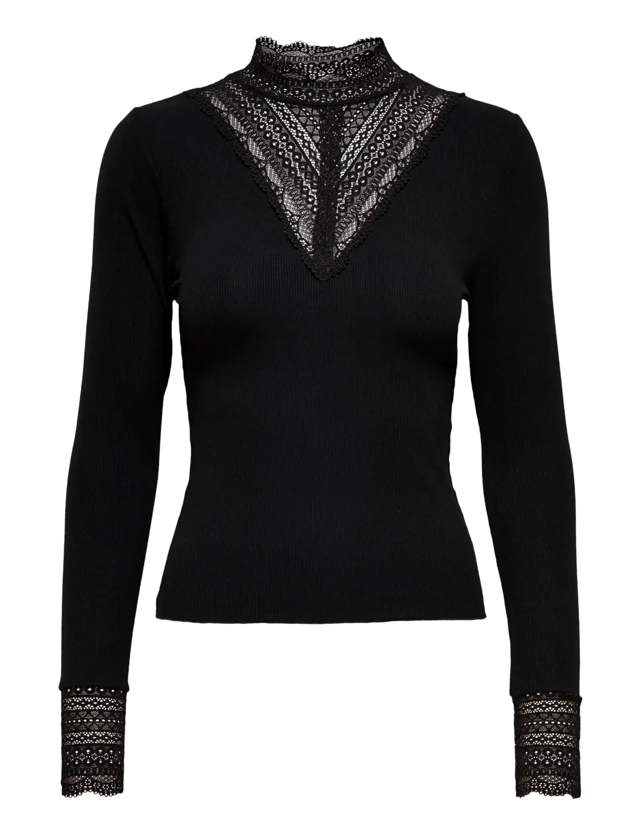 ONLY - ONLTILDE L/S HIGH NECK LACE TOP JRS NOOS - langärmlige tops - black - 1
