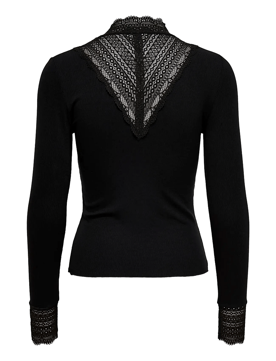 ONLY - ONLTILDE L/S HIGH NECK LACE TOP JRS NOOS - langärmlige tops - black - 2