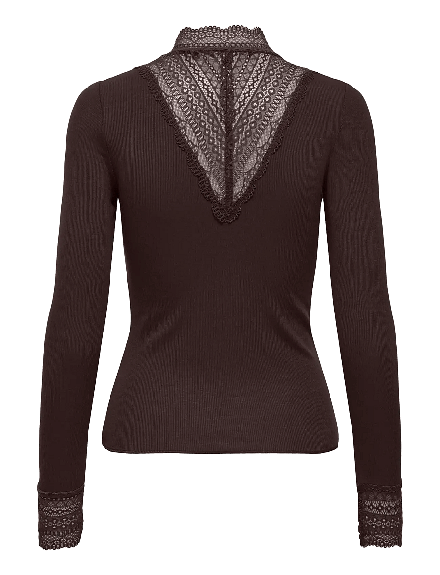 ONLY - ONLTILDE L/S HIGH NECK LACE TOP JRS NOOS - langärmlige tops - chocolate torte - 1