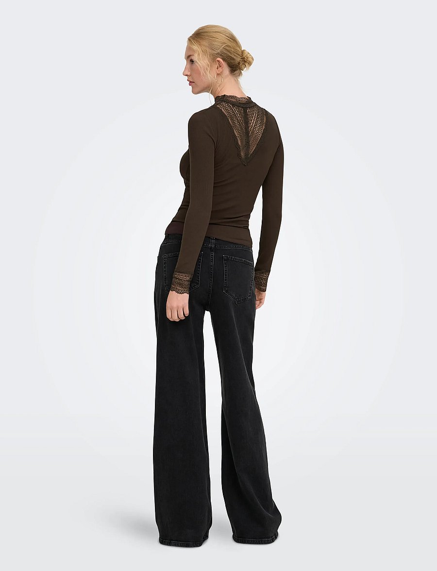 ONLY - ONLTILDE L/S HIGH NECK LACE TOP JRS NOOS - långärmade toppar - chocolate torte - 3