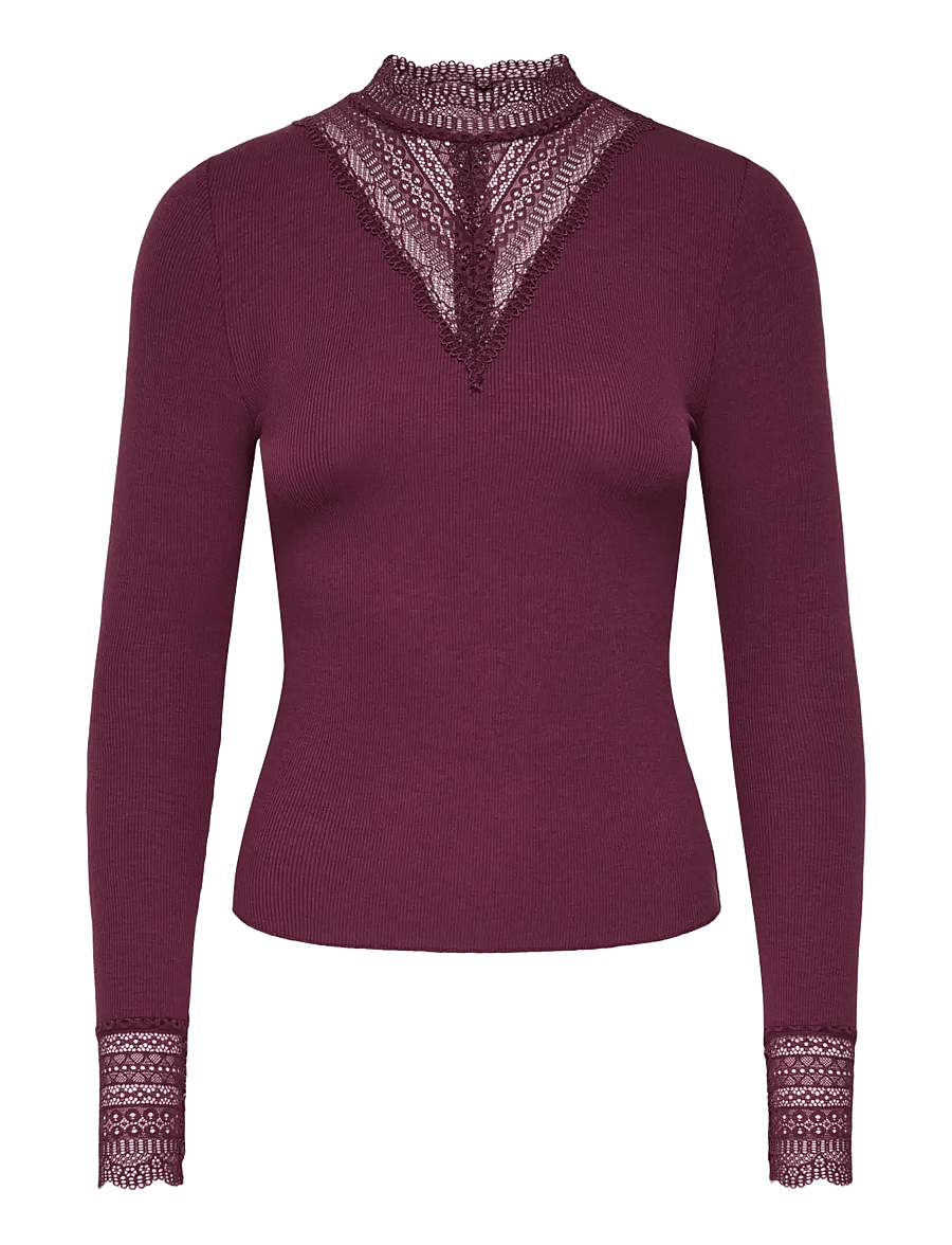 ONLY - ONLTILDE L/S HIGH NECK LACE TOP JRS NOOS - langärmlige tops - fig - 1