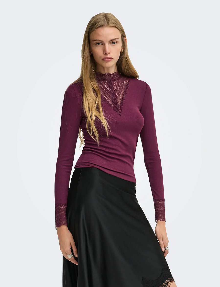 ONLY - ONLTILDE L/S HIGH NECK LACE TOP JRS NOOS - langärmlige tops - fig - 0
