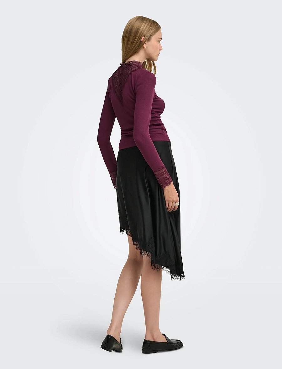 ONLY - ONLTILDE L/S HIGH NECK LACE TOP JRS NOOS - langärmlige tops - fig - 3