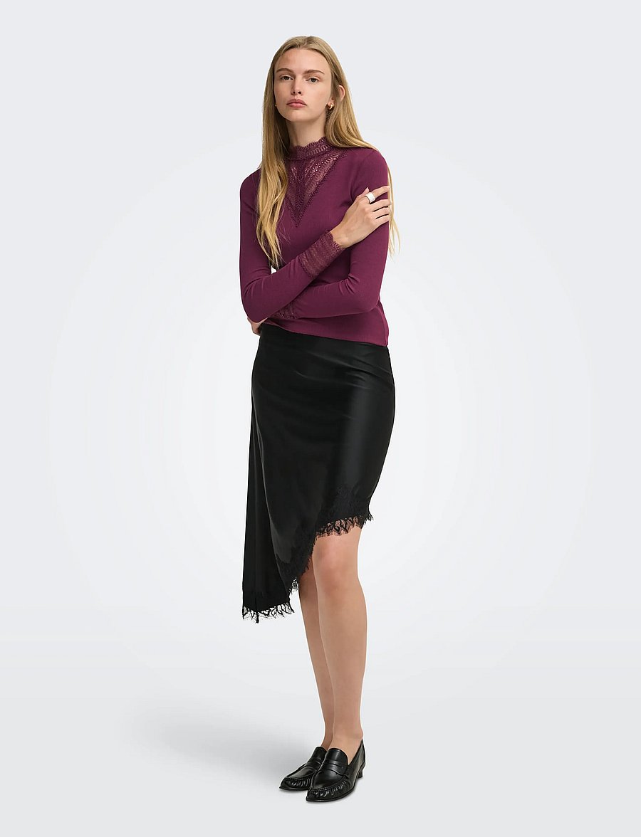 ONLY - ONLTILDE L/S HIGH NECK LACE TOP JRS NOOS - langärmlige tops - fig - 4