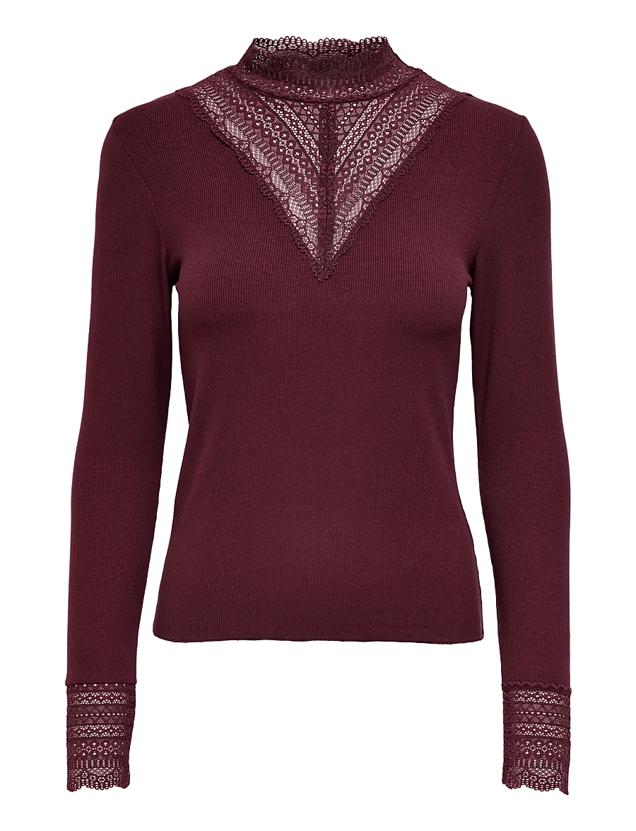 ONLY - ONLTILDE L/S HIGH NECK LACE TOP JRS NOOS - langærmede toppe - port royale - 1
