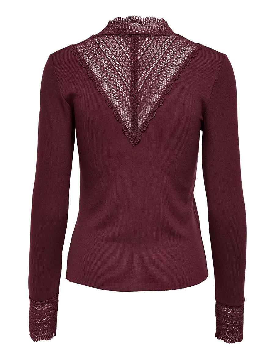 ONLY - ONLTILDE L/S HIGH NECK LACE TOP JRS NOOS - langærmede toppe - port royale - 2