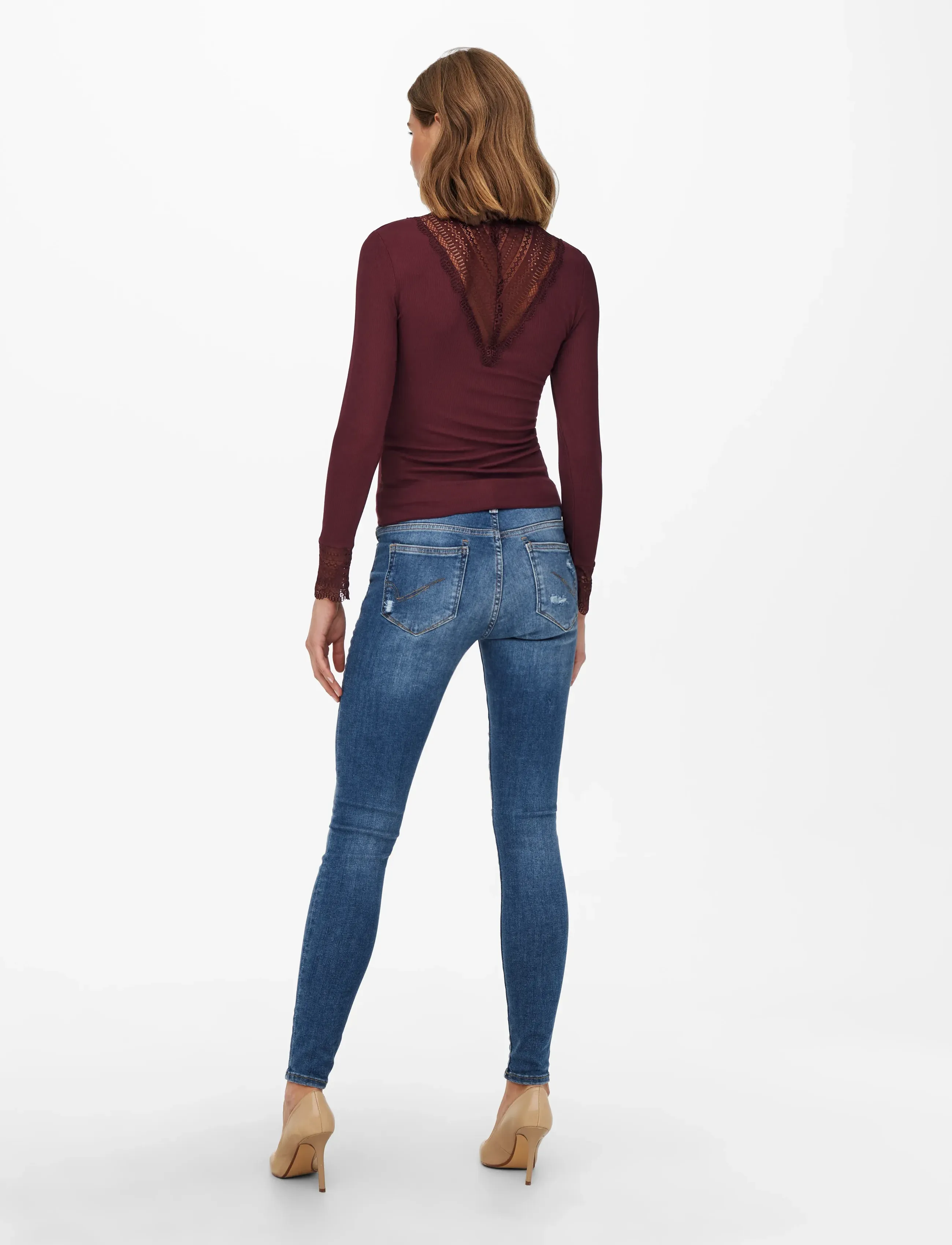 ONLY - ONLTILDE L/S HIGH NECK LACE TOP JRS NOOS - langærmede toppe - port royale - 3