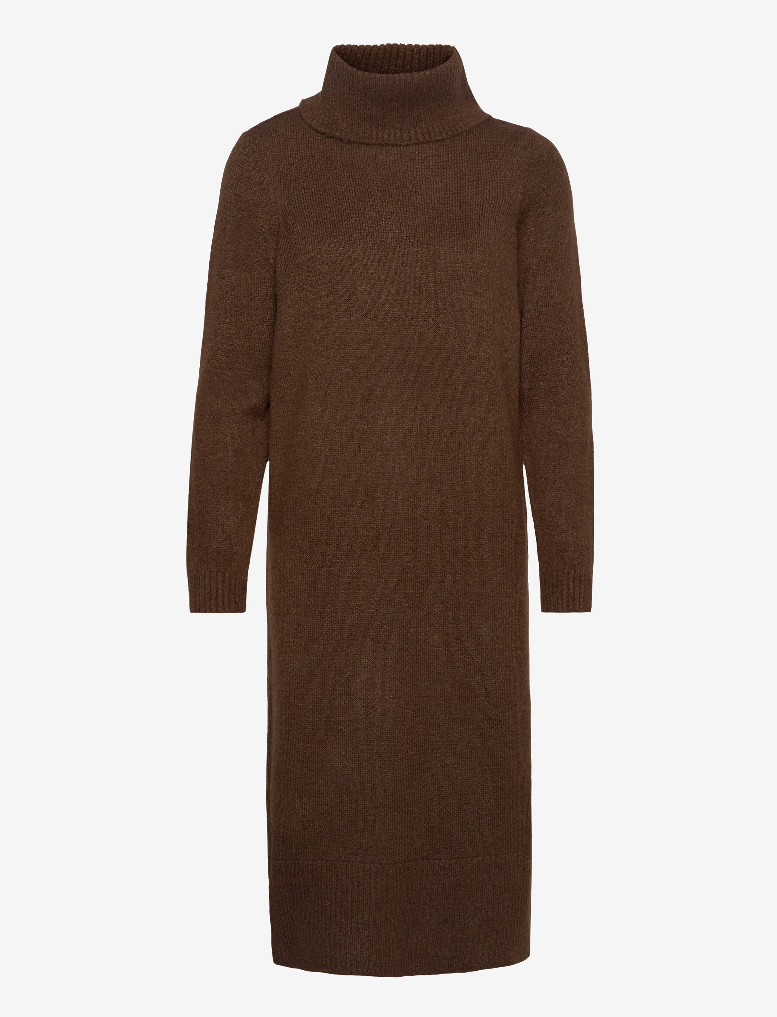 ONLY ONLBRANDIE L/S ROLL NECK DRESS KNT NOOS - Midikleidid - CHICORY COFFEE / red