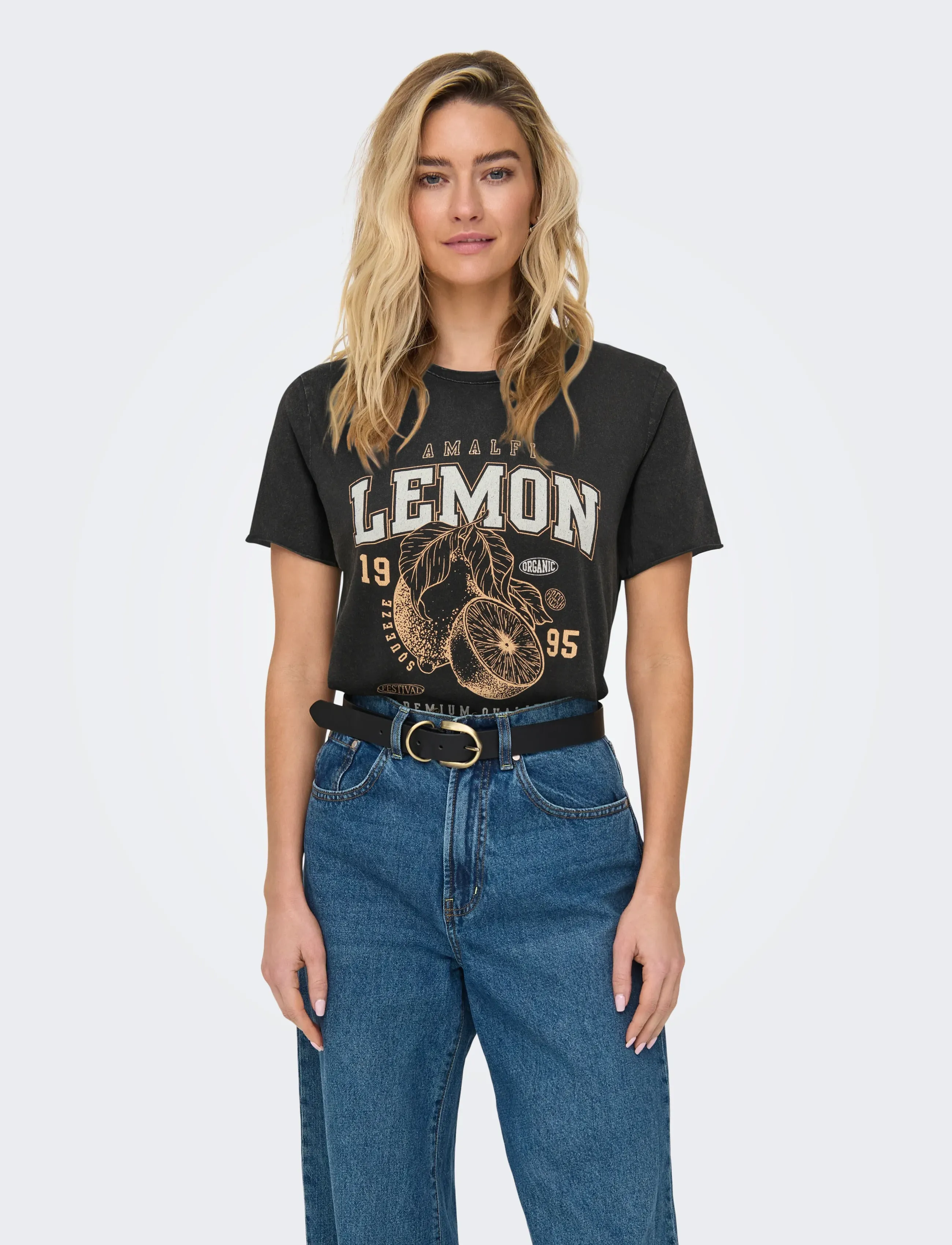 ONLY ONLLUCY REG S/S TOP JRS NOOS - T-shirts & Toppar - BLACK / beige