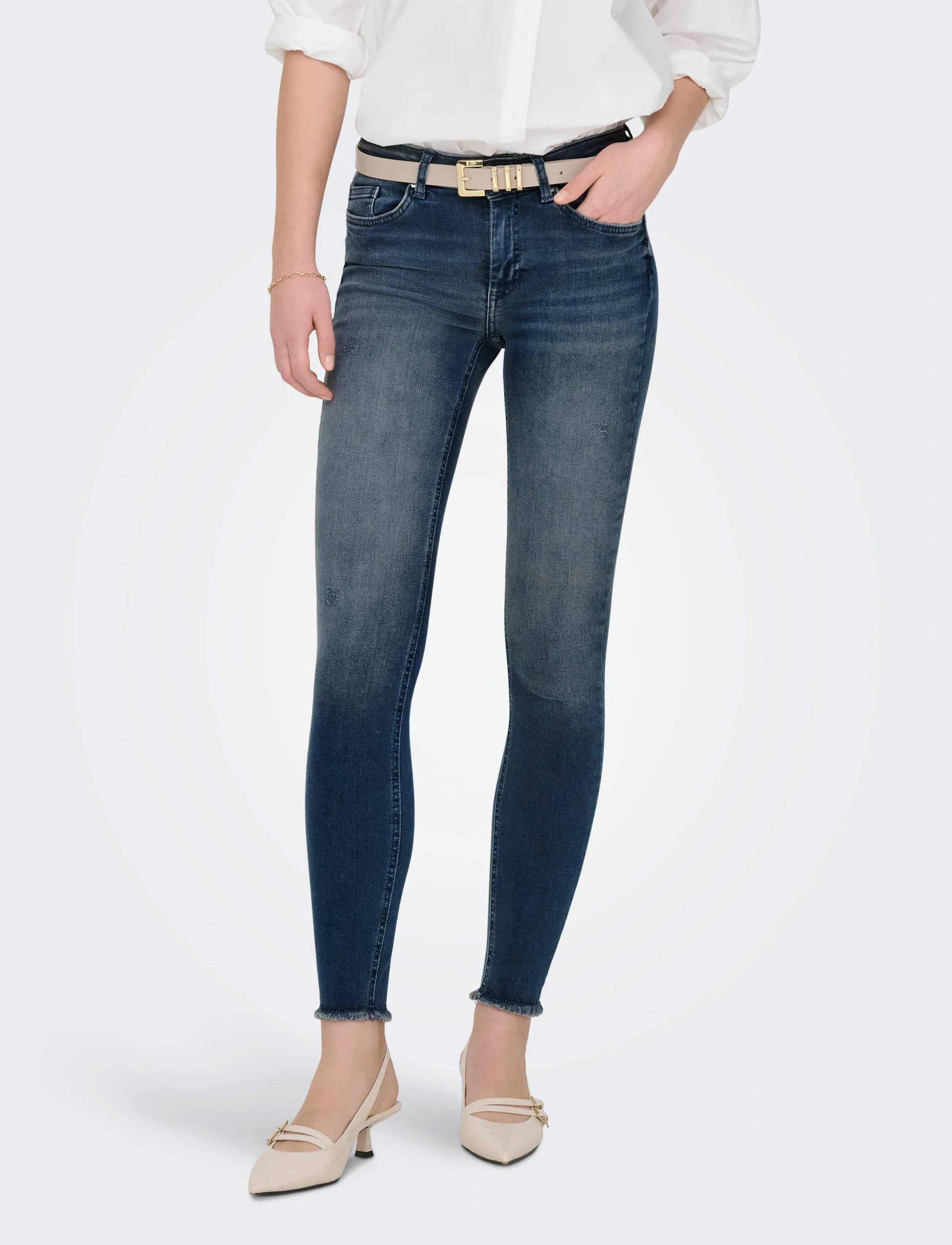 ONLY Onlblush Mid Sk Ank Rw Dnm Rea422 Noos, Kvinder, Mid Waist Skinny Ankel Rå Kant Jeans, Blå, Str: S x 30