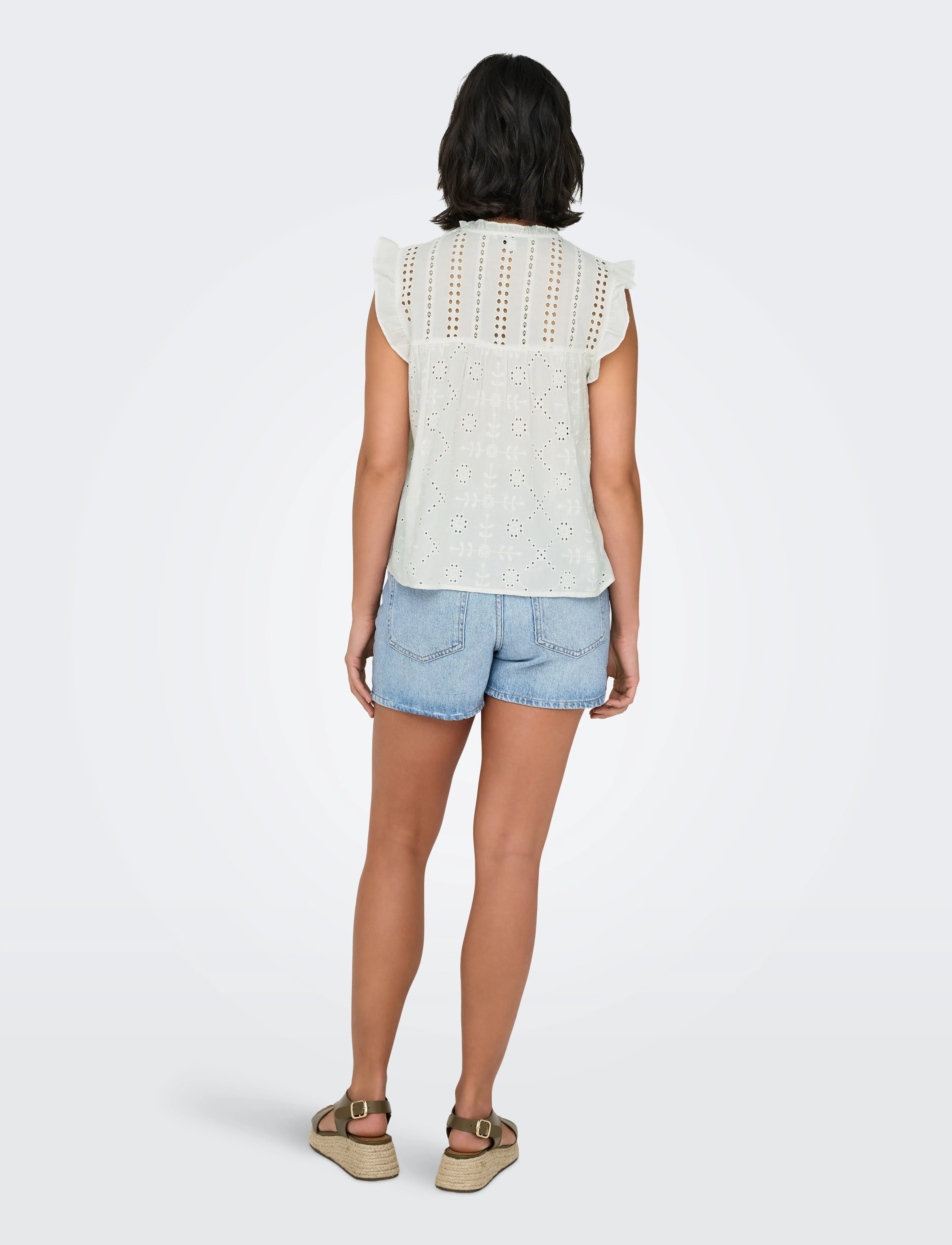 ONLY - ONLREVA LIFE S/L EMB TOP WVN NOOS - ermalausir toppar - cloud dancer - 3