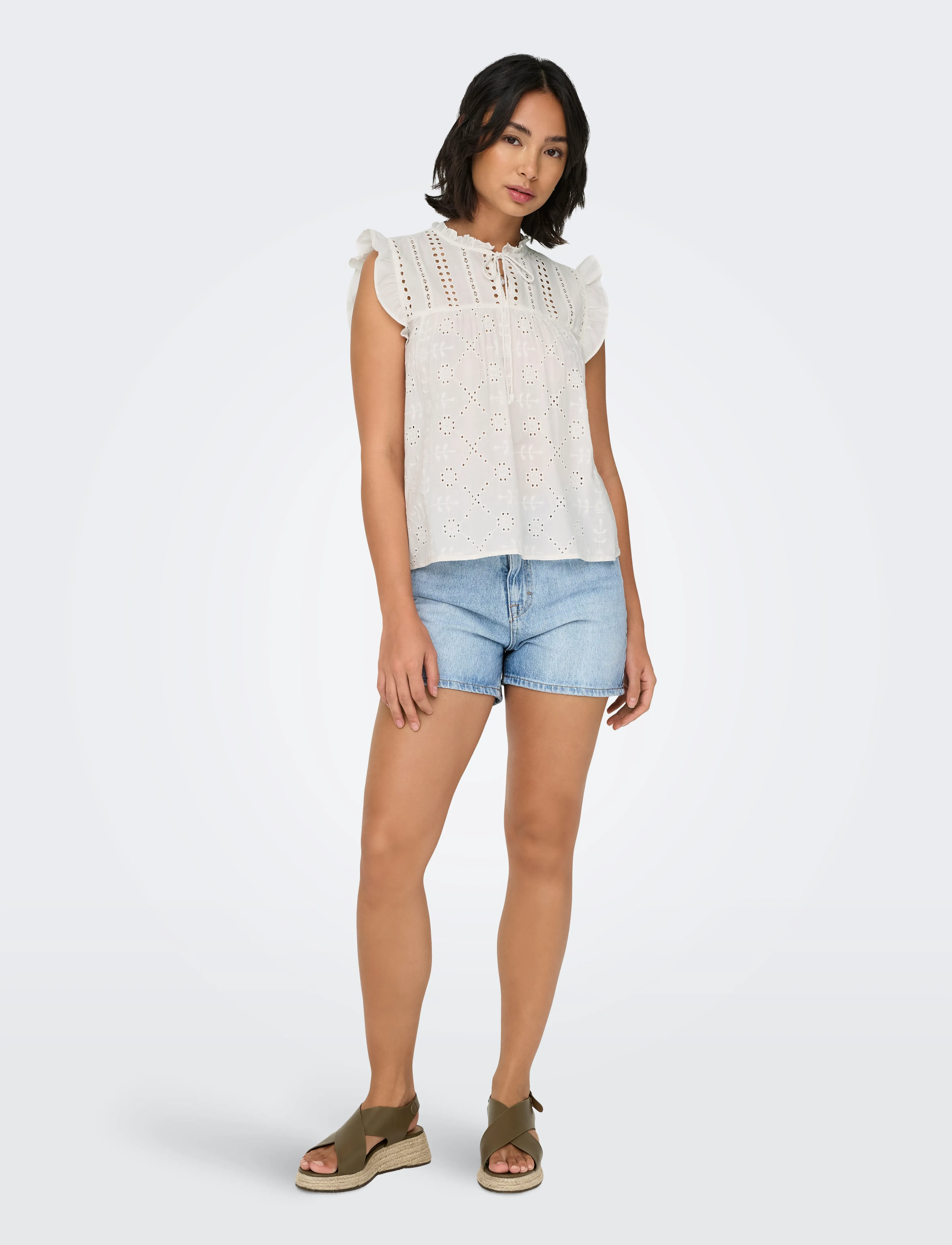 ONLY - ONLREVA LIFE S/L EMB TOP WVN NOOS - ermalausir toppar - cloud dancer - 4